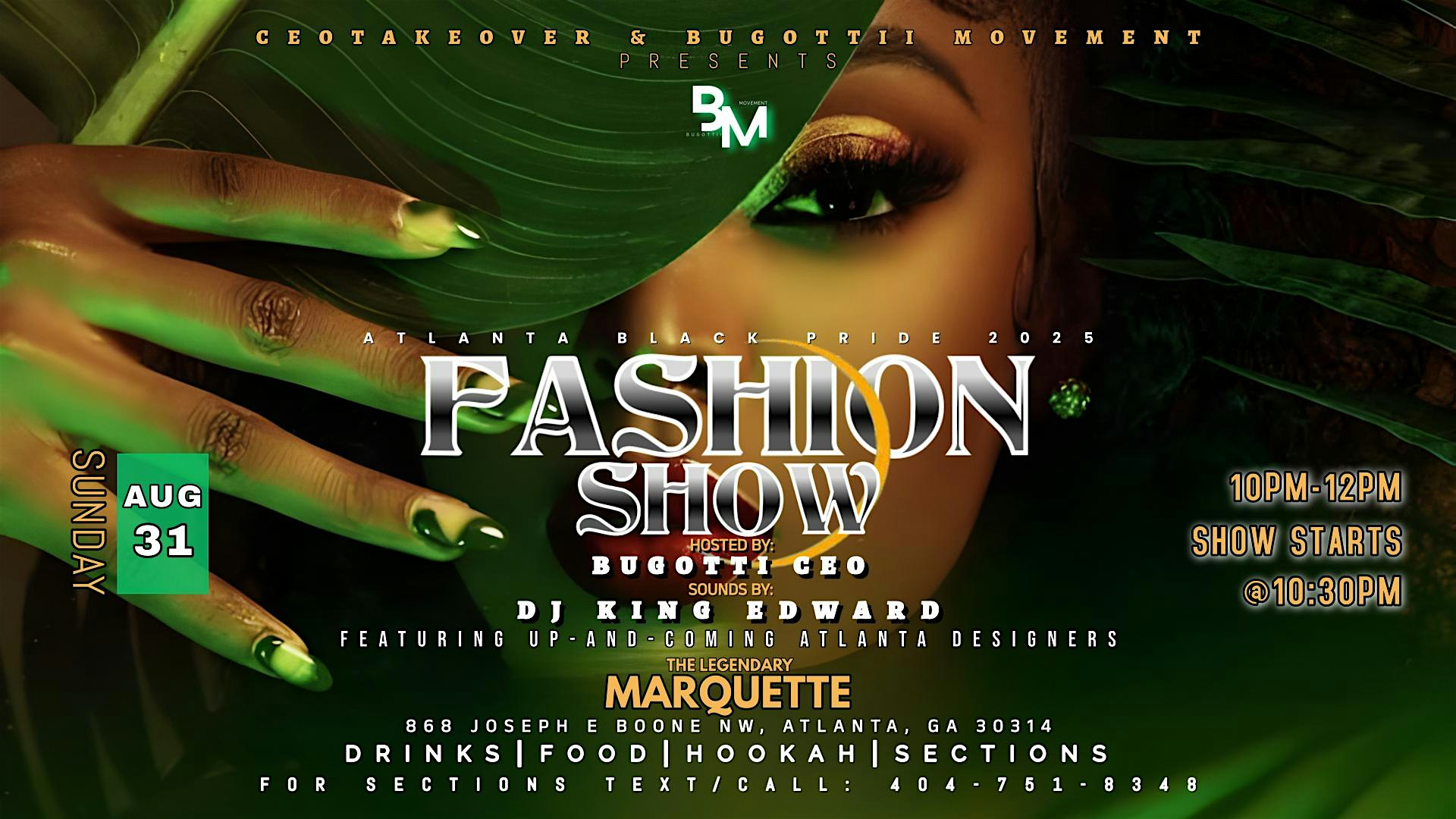 SUNDAY FASHION SHOW W/AFTER SHOW & PARTY at Marquette Restaurant & Lounge – Atlanta, GA