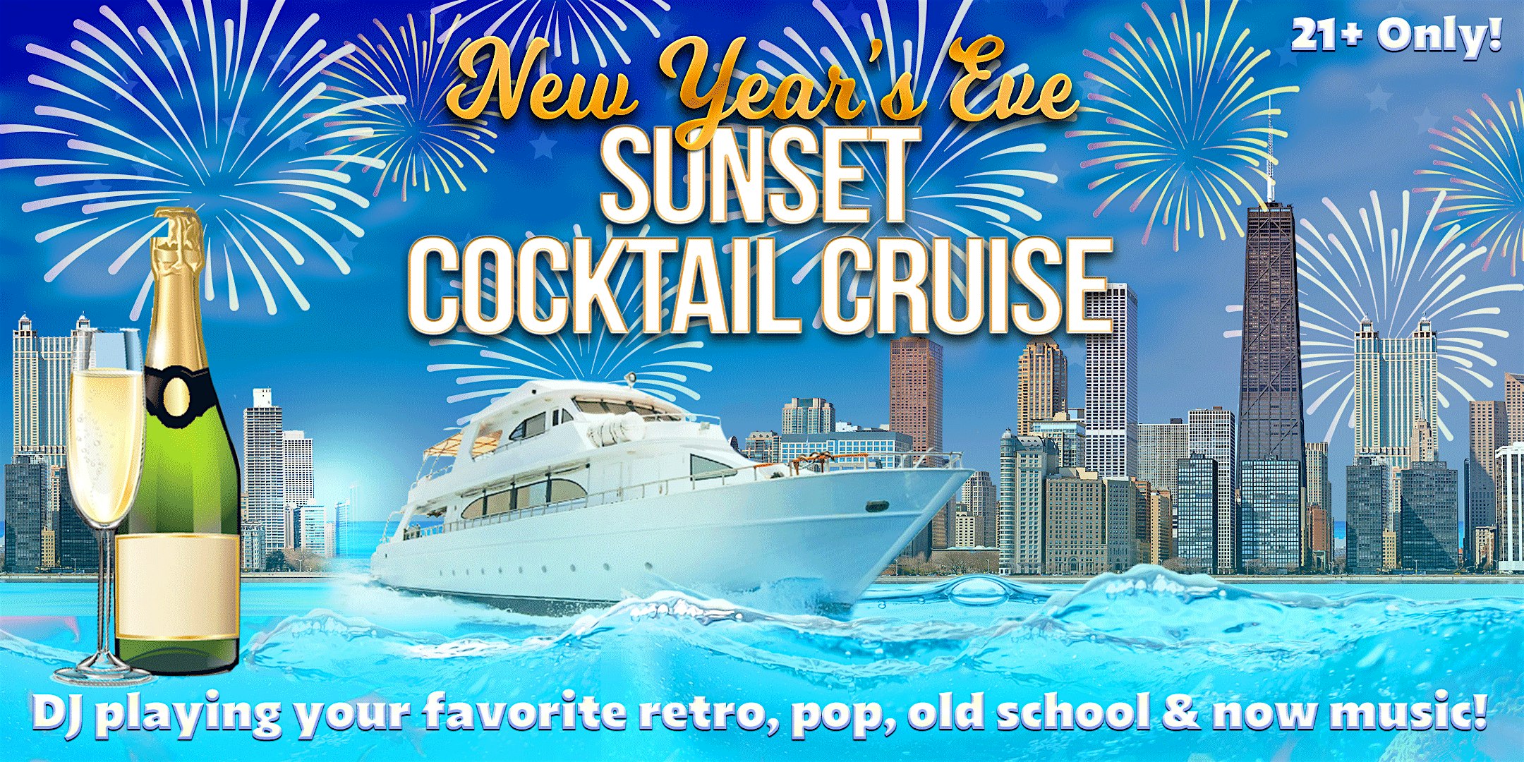 New Year’s Eve Sunset Cocktail Cruise on Wednesday, December 31st at Anita Dee II TEMPORARILY LOCATED at BURNHAM HARBOR (See directions below) – Chicago, IL