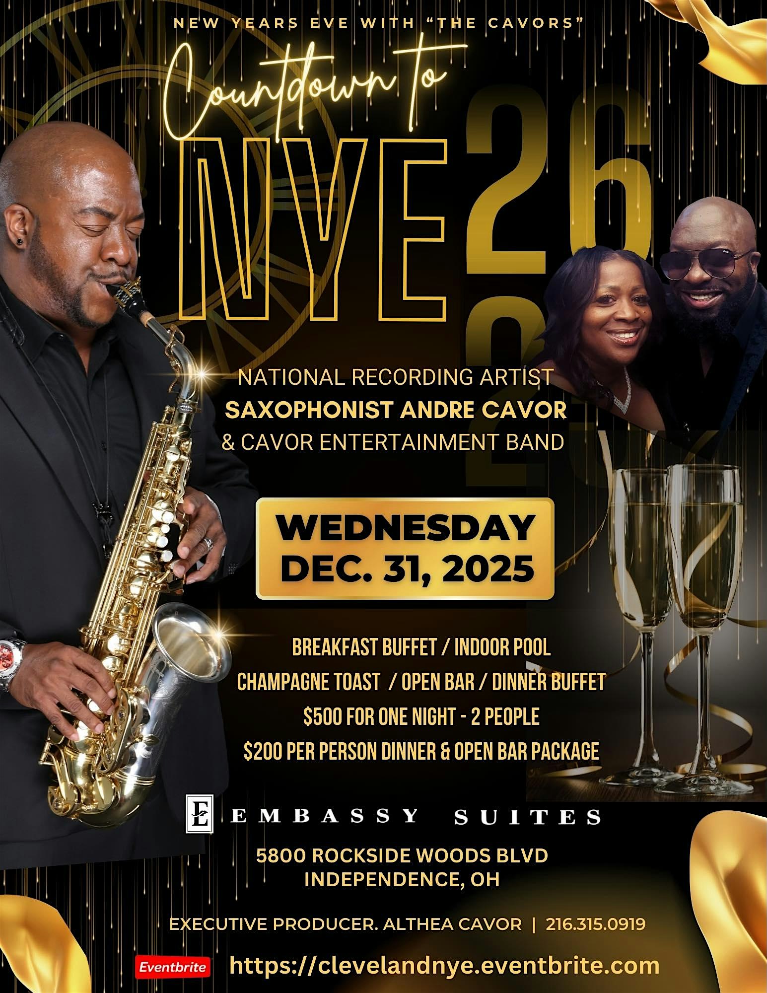 Count Down to NEW YEARS EVE 2026 with The Cavors at Embassy Suites Hotel at Embassy Suites by Hilton Cleveland Rockside – Independence, OH