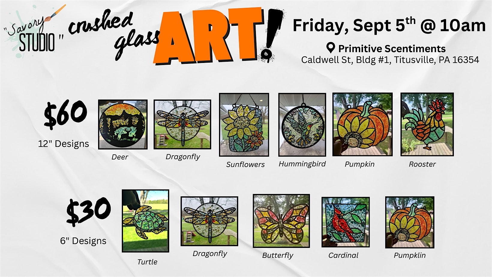Crushed Glass Art (Choose From 6″ or 12″ Designs) at Primitive Scentiments – Titusville, PA
