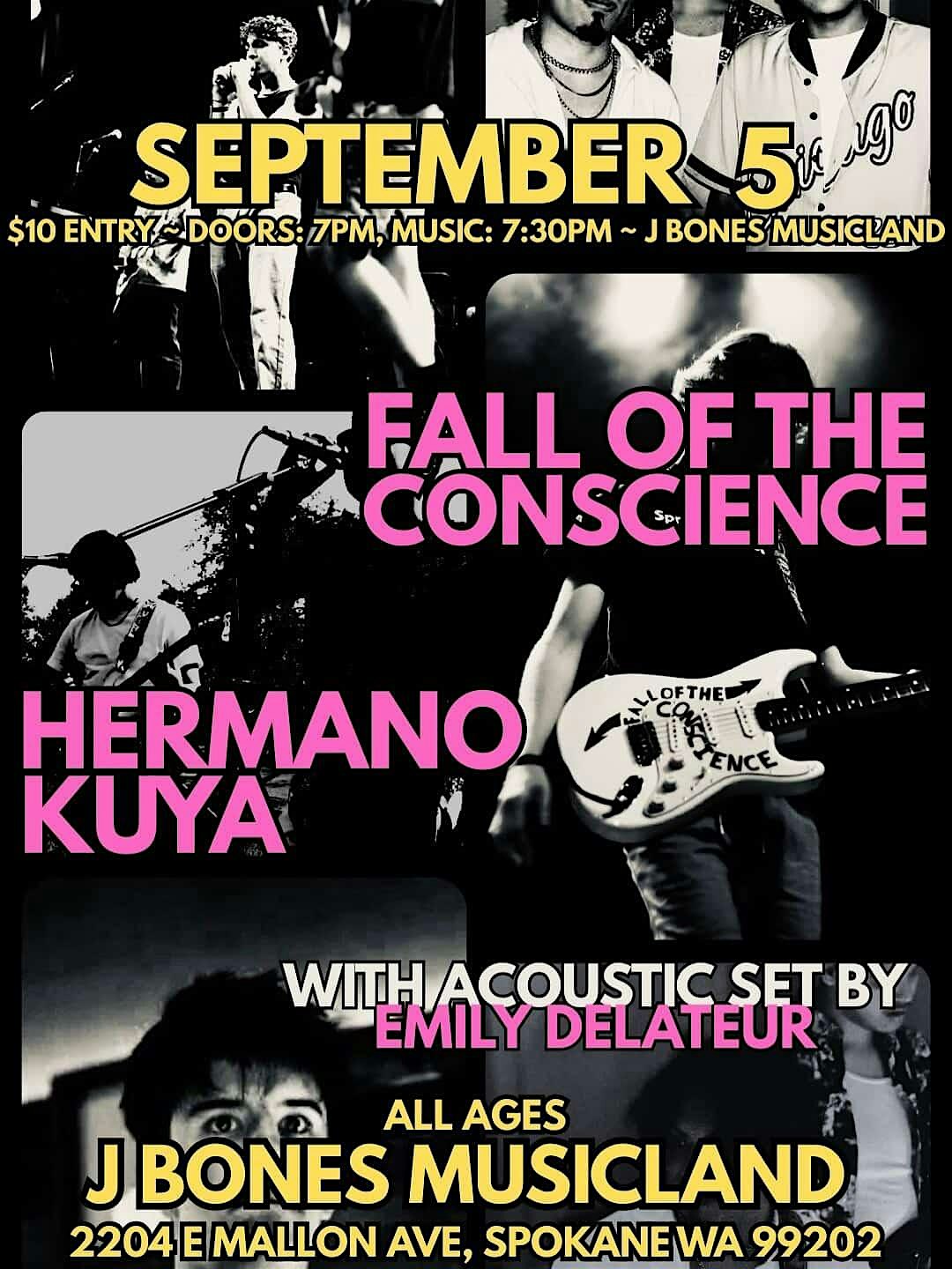 Fall Of The Conscience, Hermano Kuya and Emily Delateur at J Bones Musicland – Spokane, WA