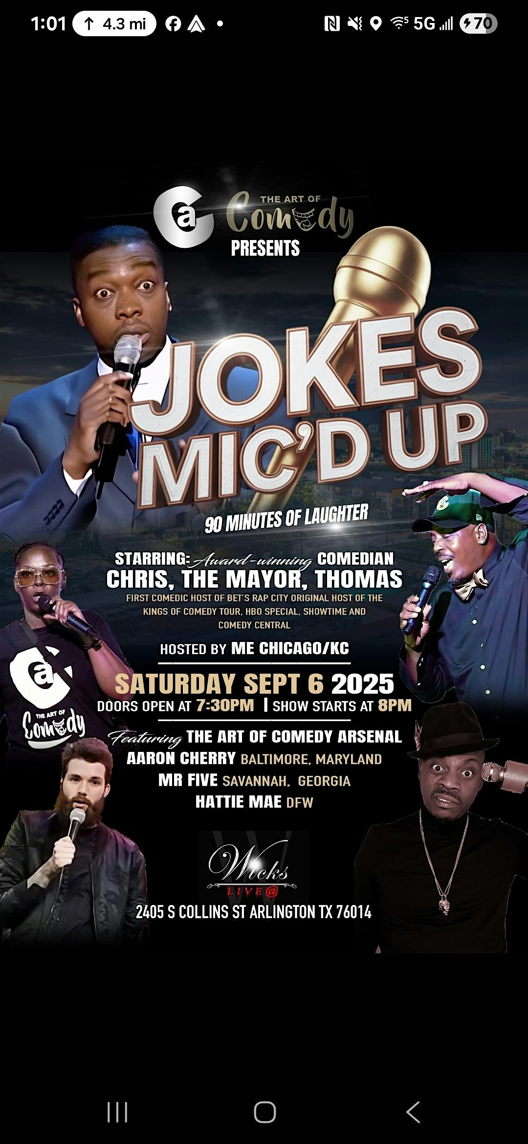 The Art of Comedy Presents Jokes Mic’d Up at 2405 S Collins St – Arlington, TX