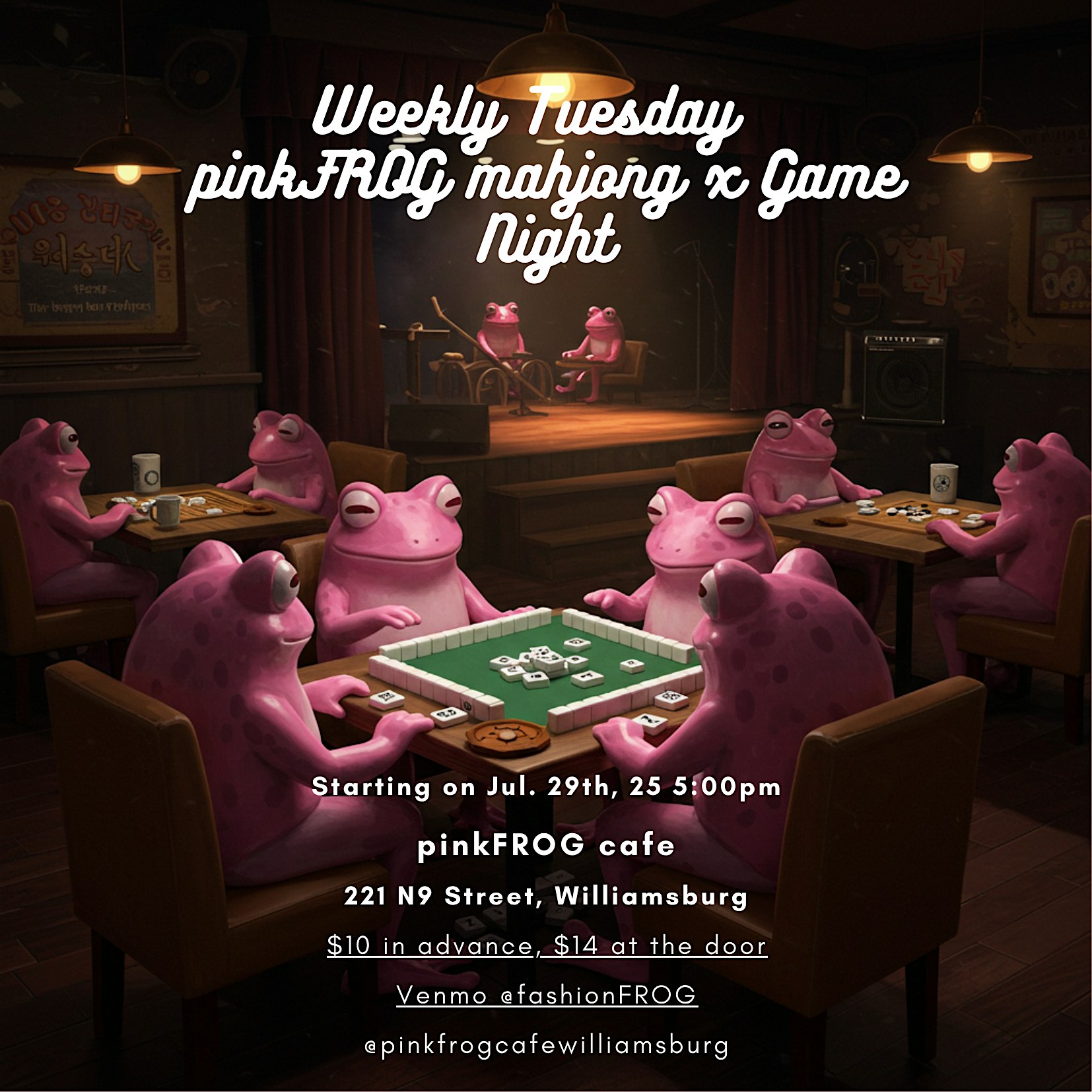 Weekly Tuesday pinkFROG mahjong x Game Night at pinkFROG cafe – Brooklyn, NY