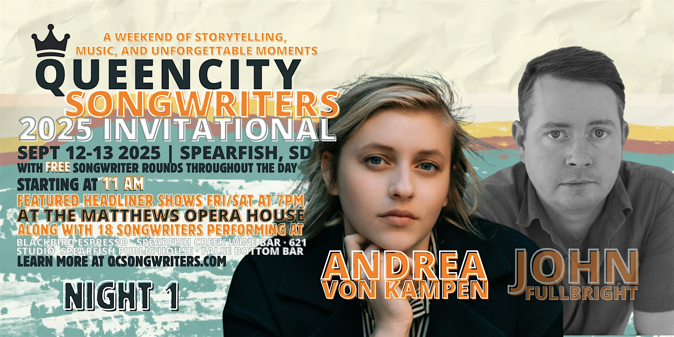 Queen City Songwriters Invitational Night 1: Andrea von Kampen at The Matthews Opera House – Spearfish, SD