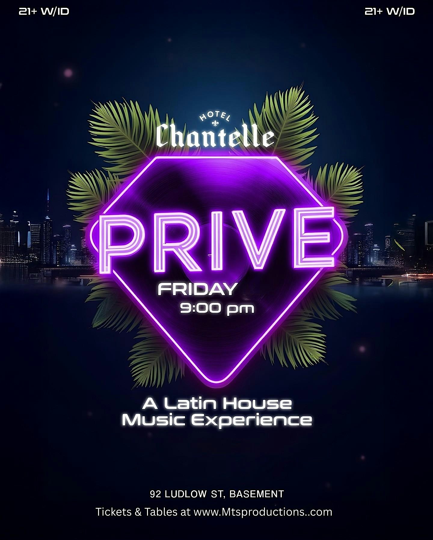 PRIVÉ Latin Tech House Fridays | NYC Basement Lounge Party at Hotel Chantelle NYC – New York, NY