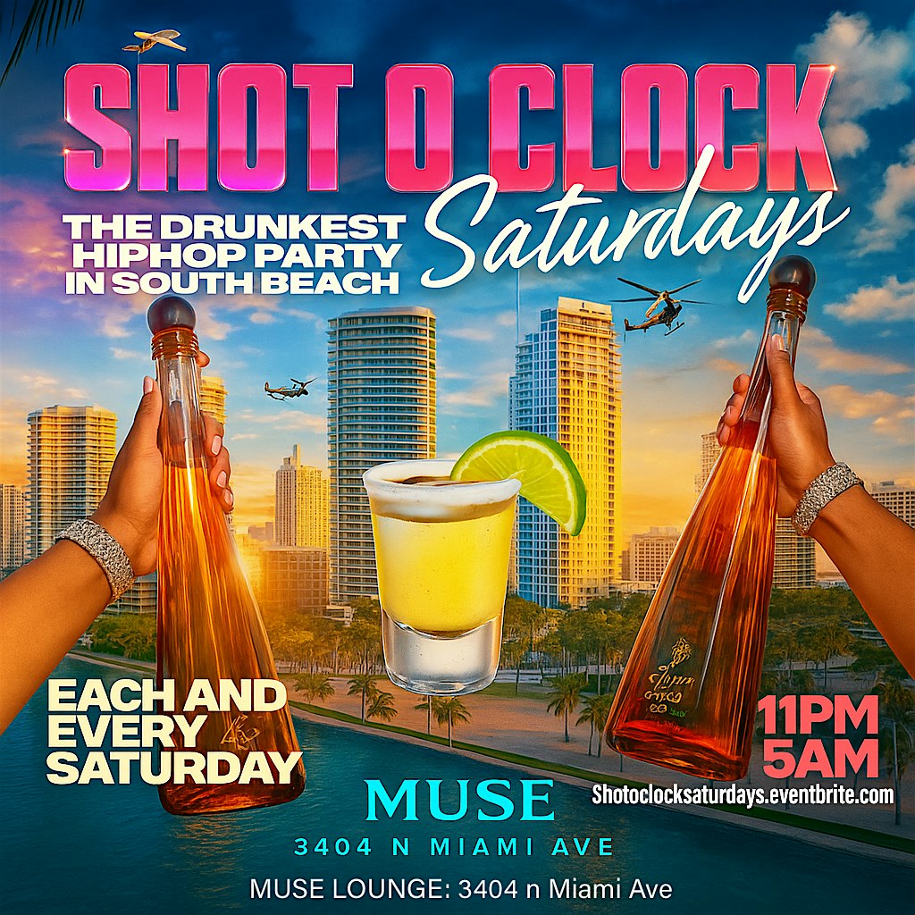 SHOT O CLOCK SATURDAYS ! THE DRUNKEST HIPHOP PARTY IN MIAMI at Revenge miami – Miami Beach, FL