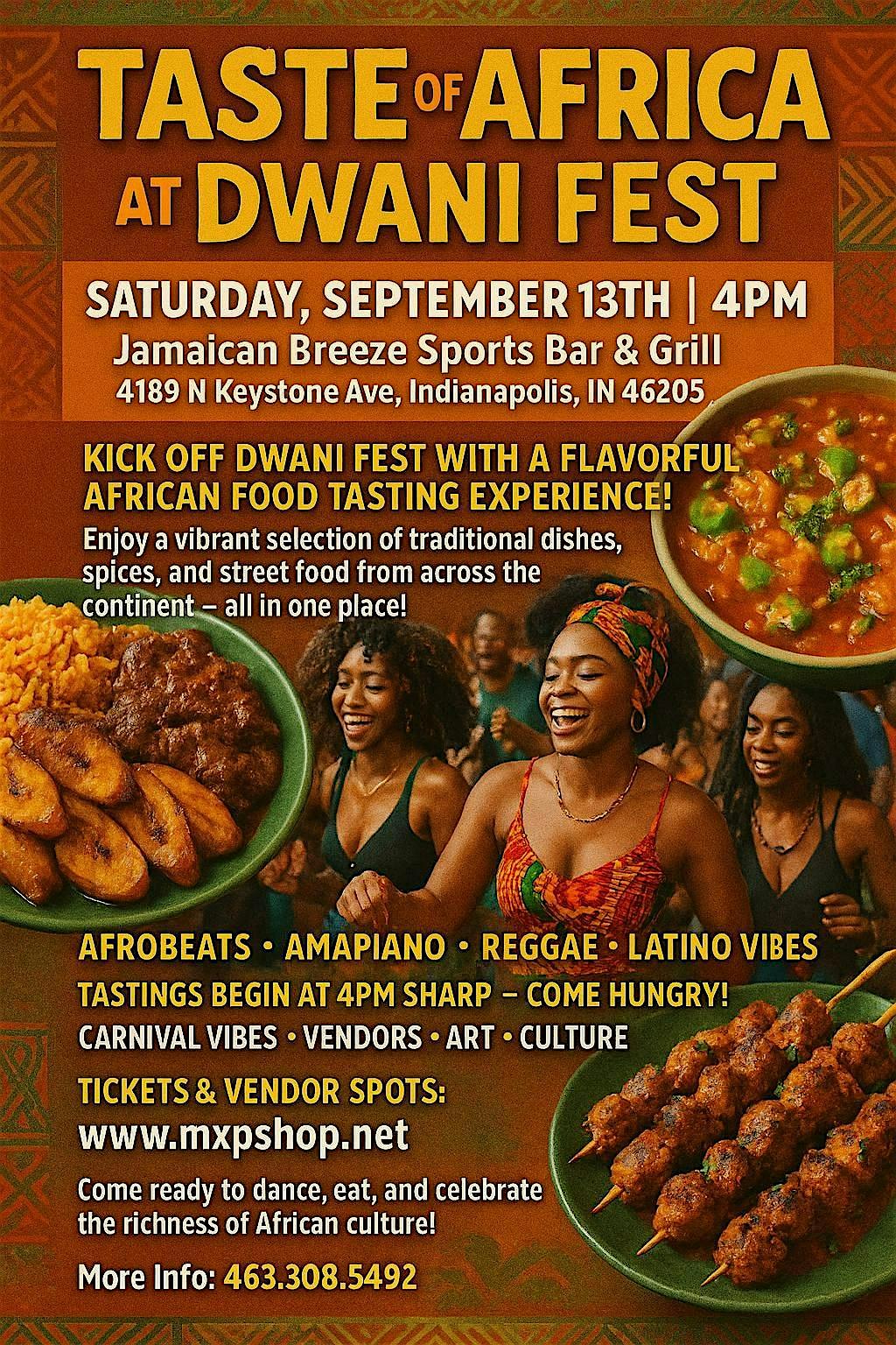 TASTE OF AFRICA at DWANI FEST SATURDAY, SEPTEMBER 13TH | 4PM at Jamaican Breeze Sports Bar & Grill – Indianapolis, IN