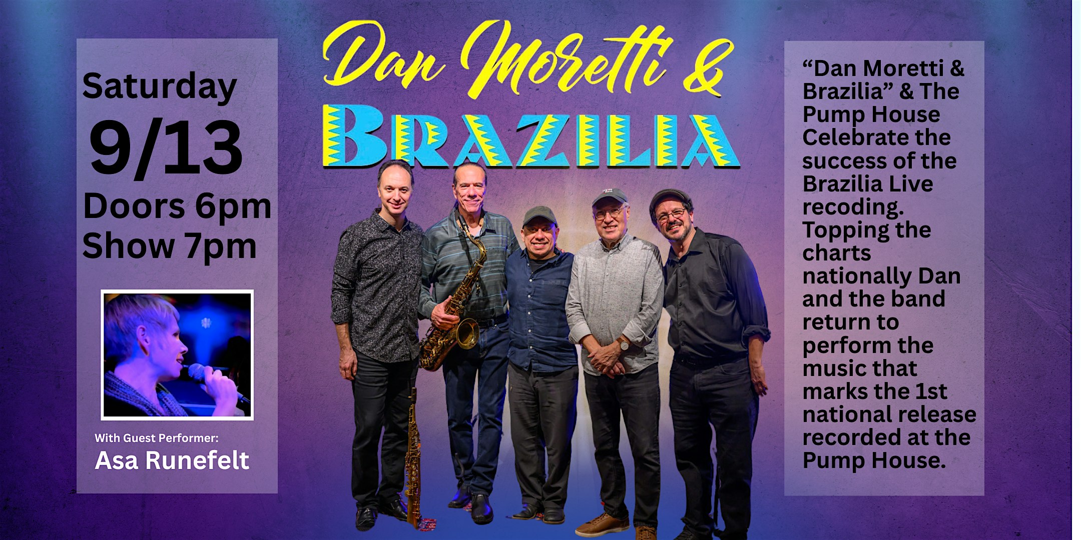 Dan Moretti & Brazilia | Grammy Album Submission Party w/ Asa Runefelt at Pump House Music Works – Wakefield, RI