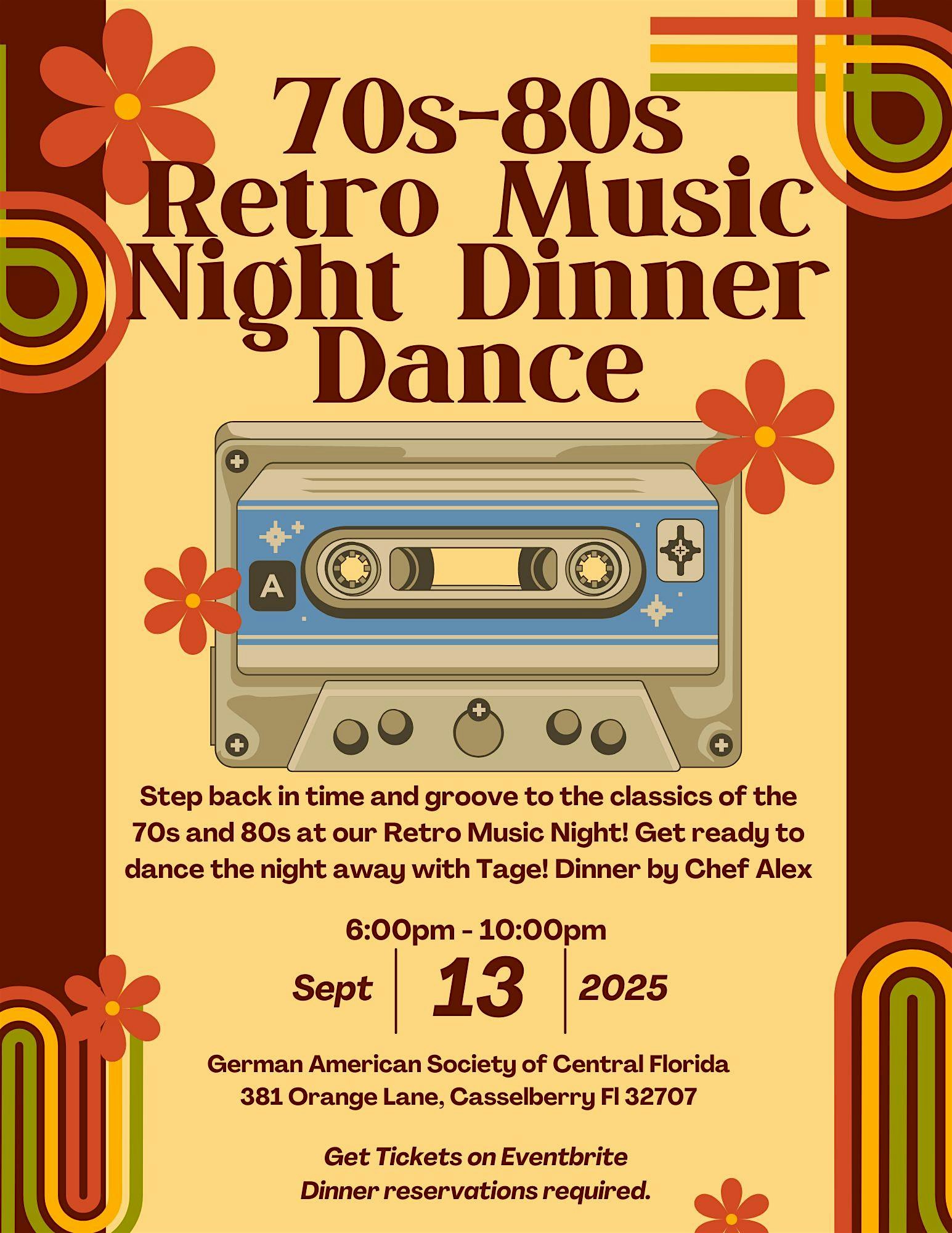 70’s – 80’s Retro Music Night Dinner & Dance at German American Society of Central Florida – Casselberry, FL