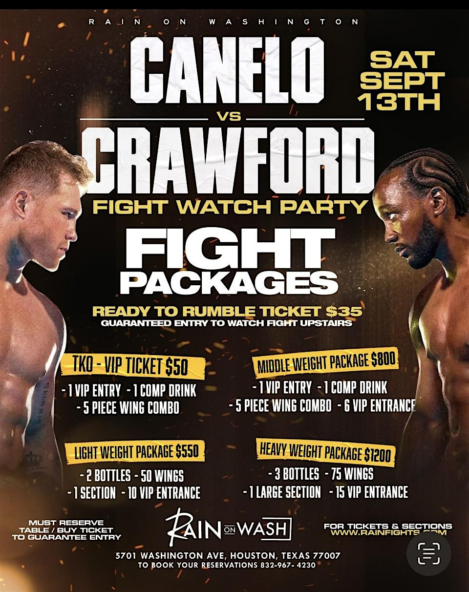 Canelo Vs Crawford ( Fight Watch Party) – Rain On Wash at Rain on Washington – Houston, TX