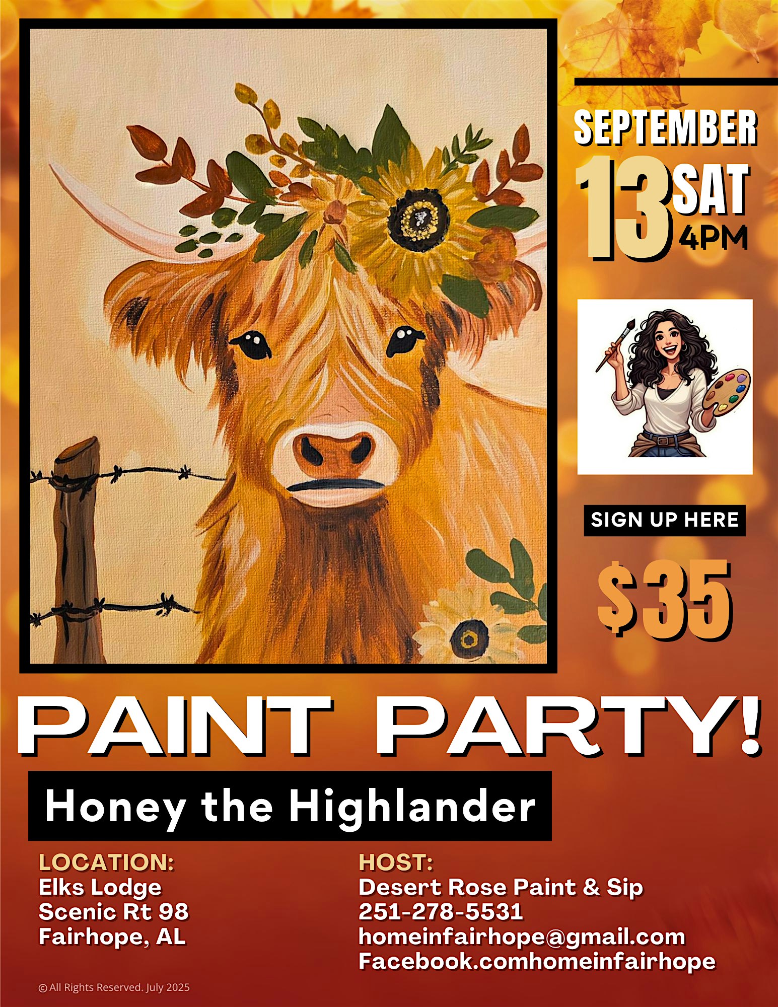 Honey the Highlander Paint and Sip Party! at Elks Lodge – Fairhope, AL