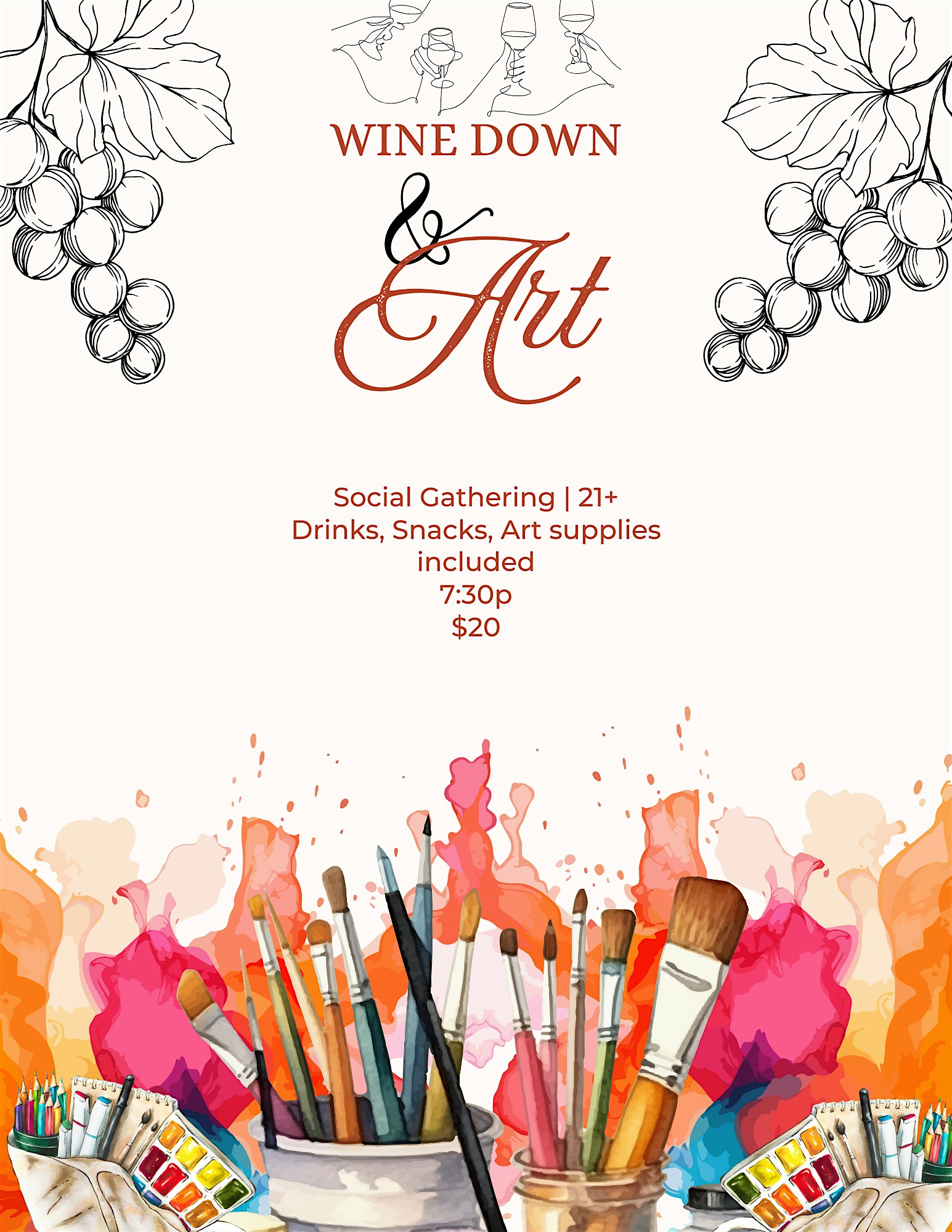 Wine Down and Art: Drinks, snacks, supplies included in tix at 1819 2nd St NW – Washington, DC