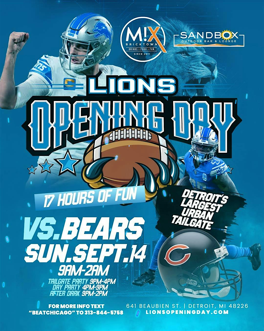 LIONS OPENING DAY FEST (All Day Food, Fun, And Football) at SANDBOX Outdoor Bar & Lounge – Detroit, MI