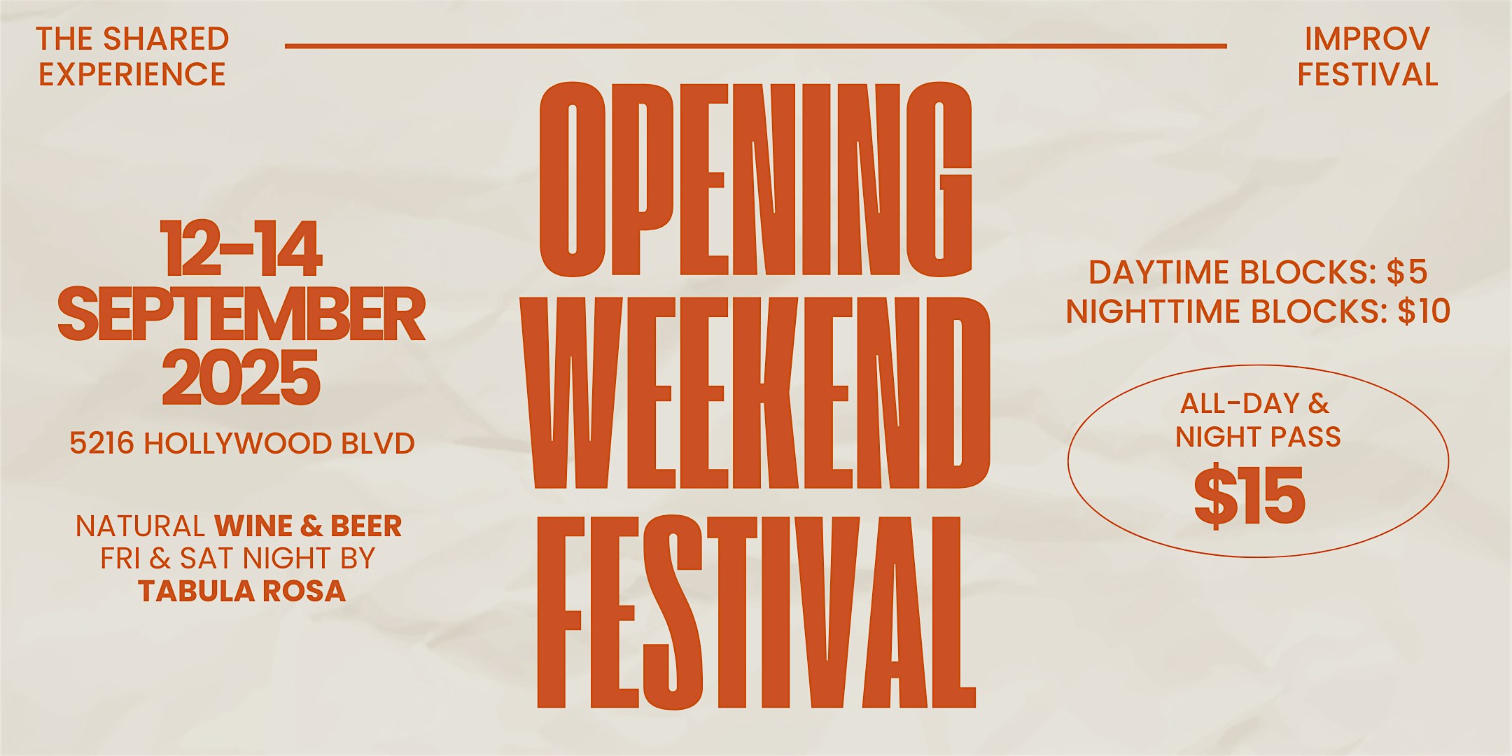 Opening Weekend Fest, SUNDAY EVENING! at The Shared Experience Studio – Los Angeles, CA