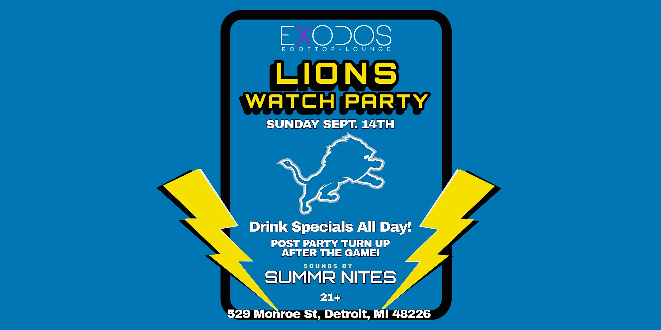 Detroit Lions Watch Party at Exodos Rooftop Lounge! at Exodos Rooftop – Detroit, MI