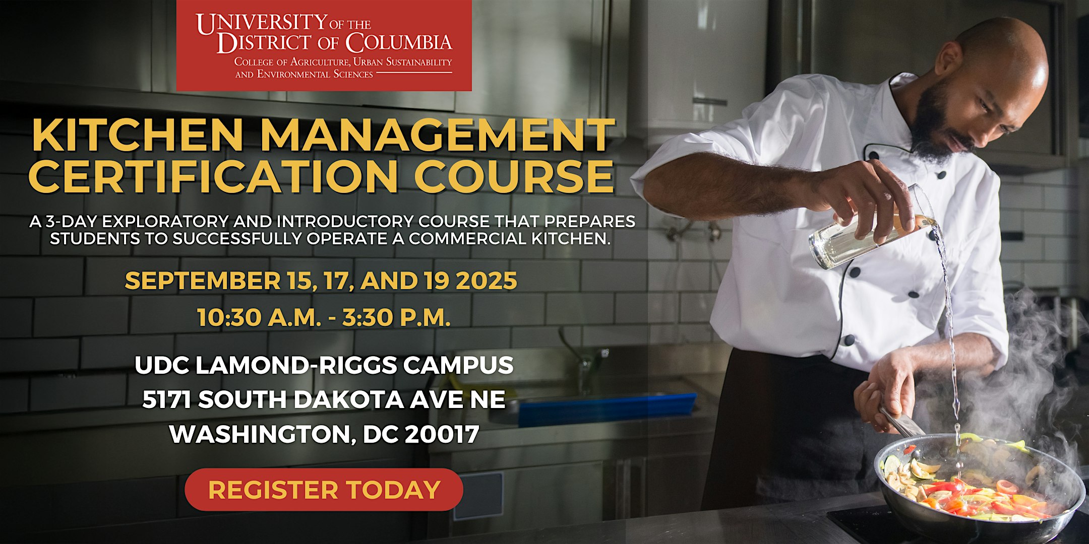 Kitchen Management Training (September) – $10 at University of the District of Columbia Community College (UDC-CC) – Washington, DC