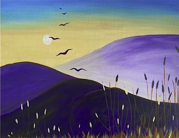 Birds Flying Home paint and sip painting event at Pieology Pizzeria Rocky Ridge, Roseville, CA – Roseville, CA
