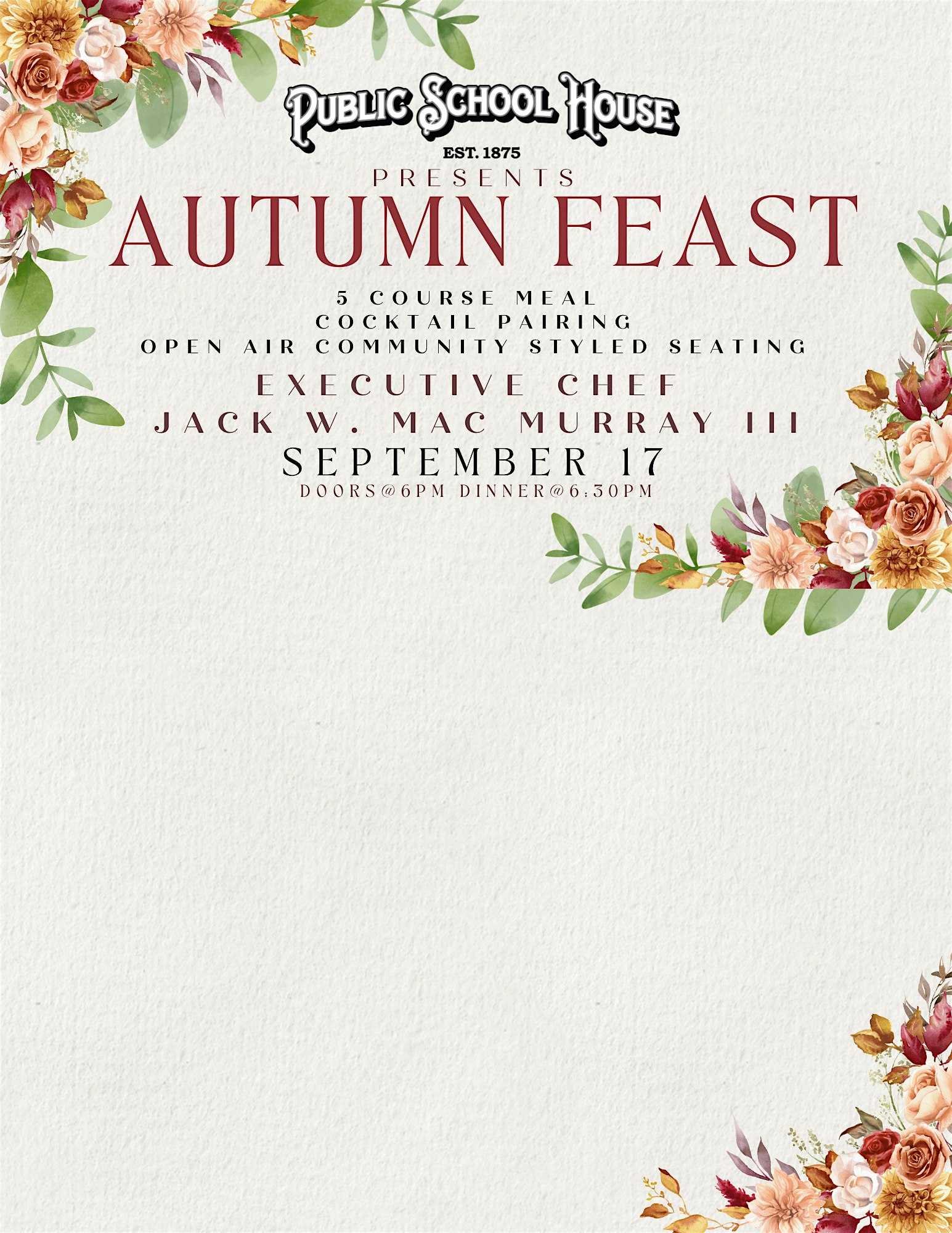 Autumn Feast with Executive Chef Jack W. Mac Murray III at Public School House – Cottleville, MO