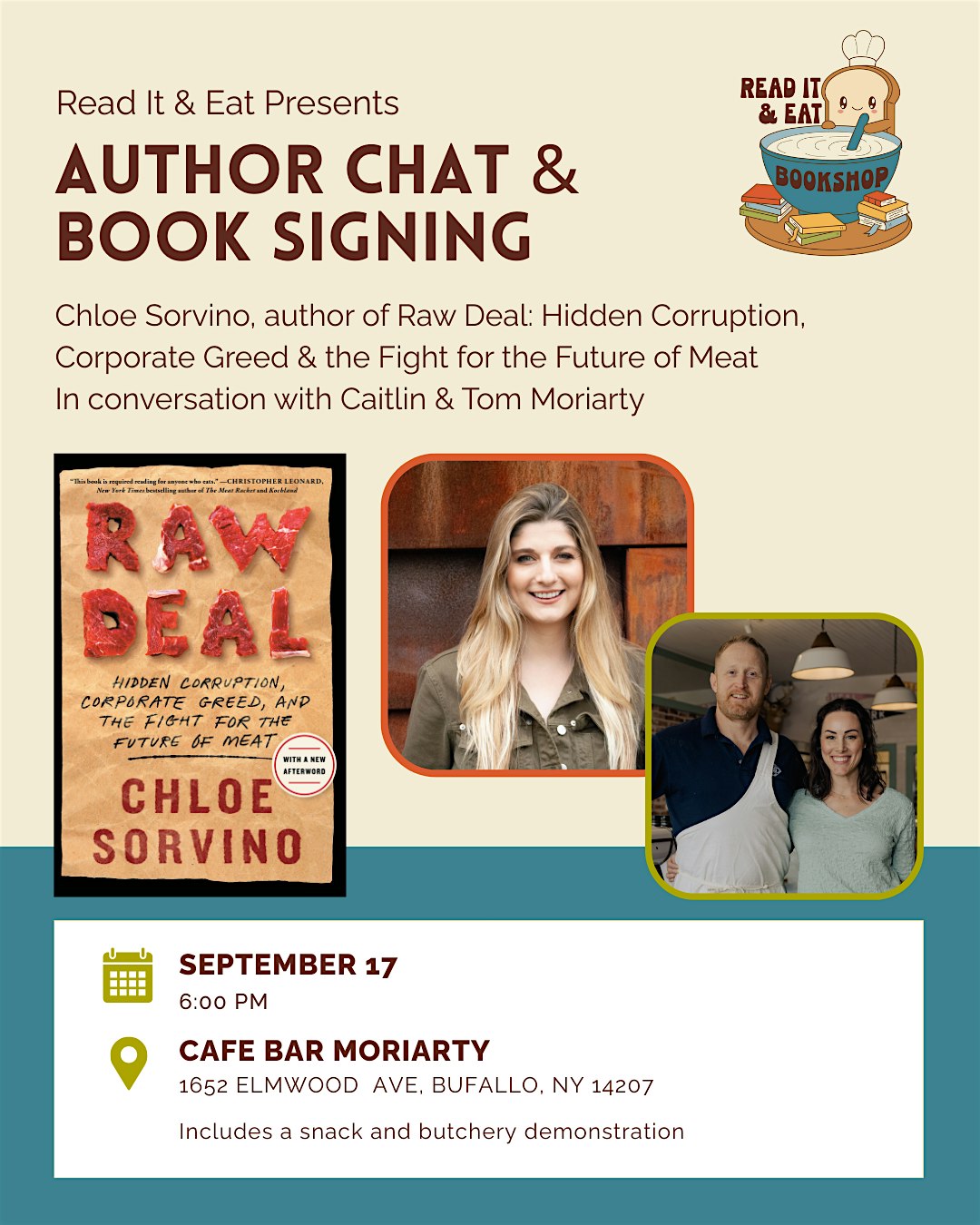 Raw Deal by Chloe Sorvino: Author Chat + Butchery Demo at Café Bar Moriarty – Buffalo, NY