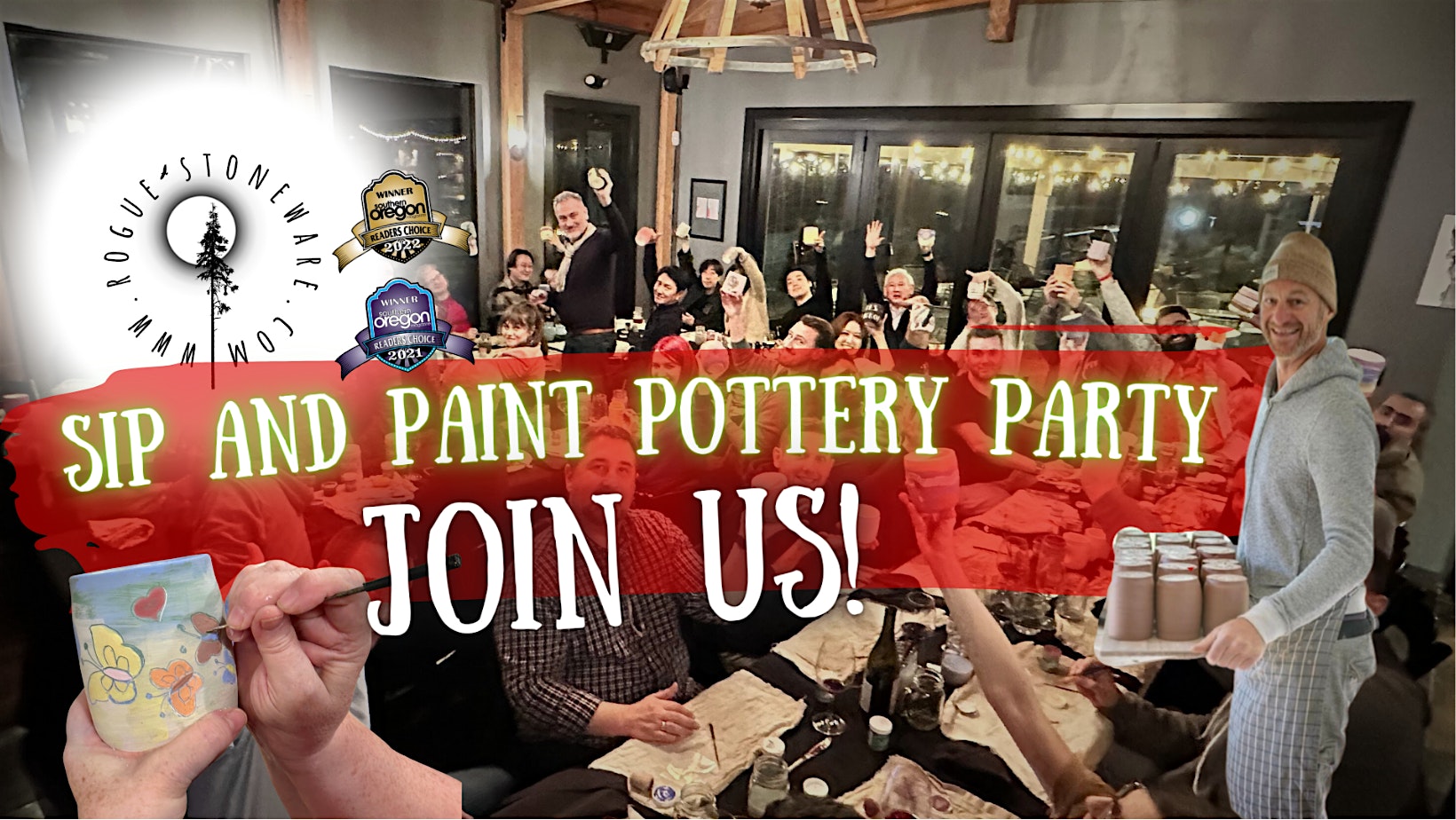 Sip and Paint Pottery Party with Rogue Stoneware at RoxyAnn Winery – Medford, OR