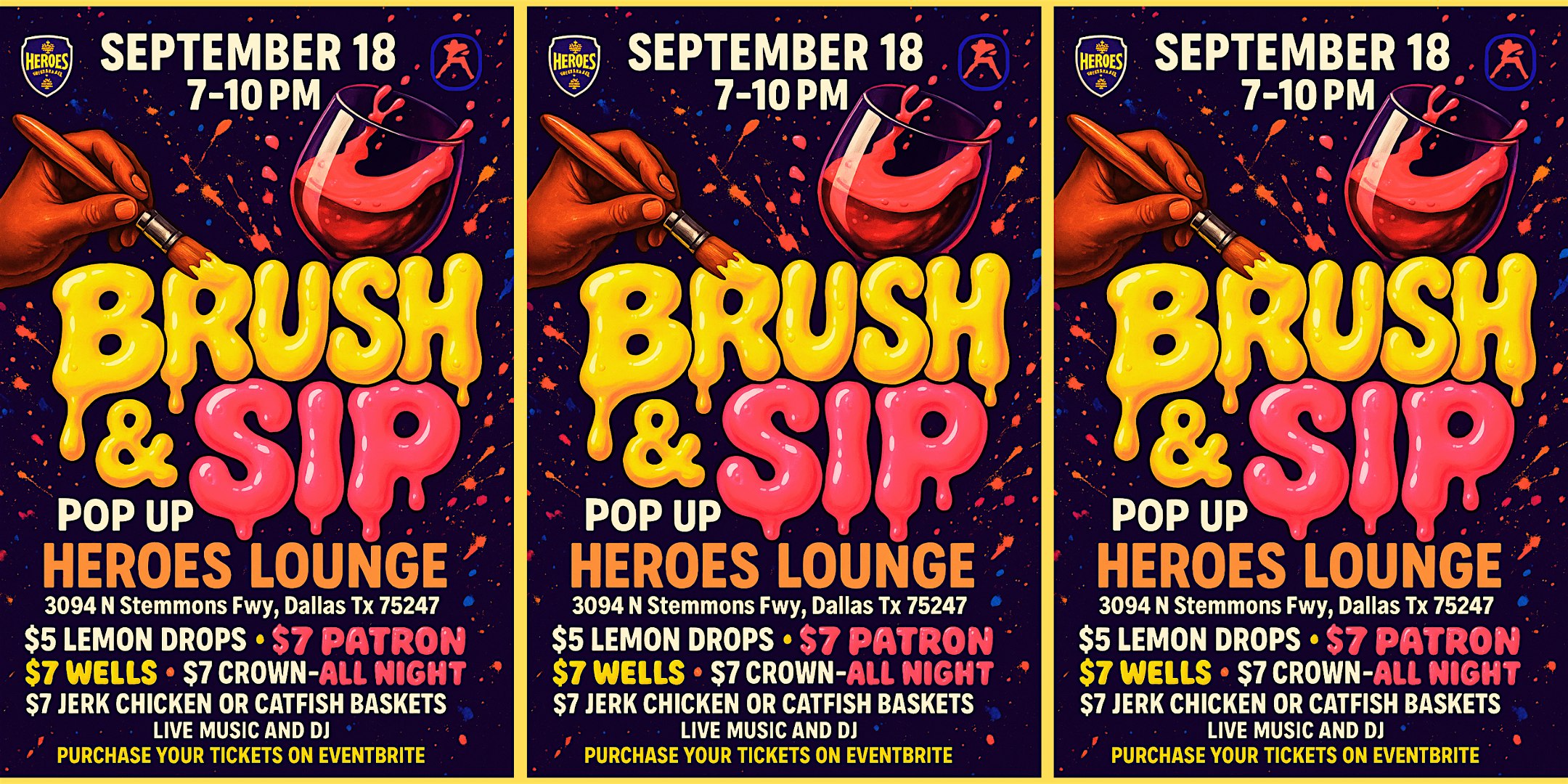 BRUSH & SIP Pop Up @ HEROES LOUNGE at Heroes Lounge – Dallas, TX