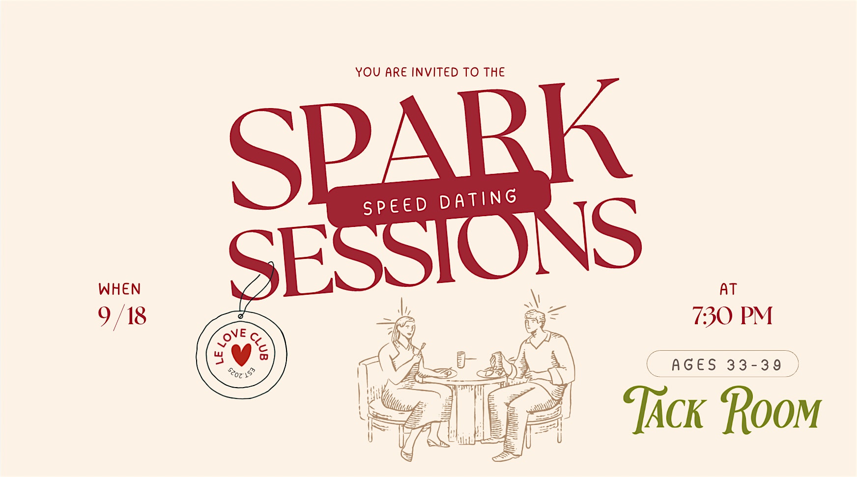 Spark Sessions: Modern Speed Dating Event (Ages 33-39) at Tack Room – Sacramento, CA