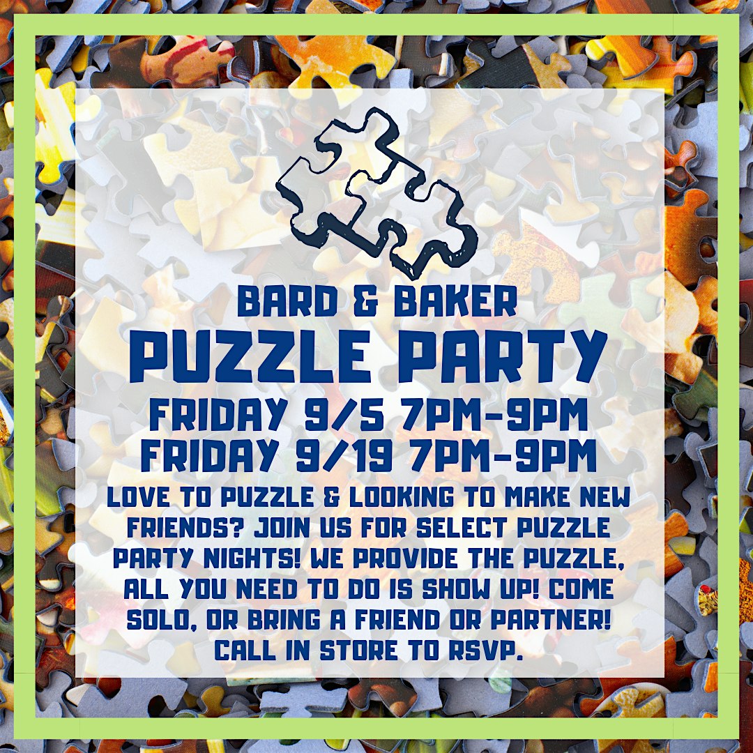 Puzzle Party: The Missing Will Murder Mystery Jigsaw Party at Bard & Baker at Bard and Baker Board Game Cafe – Troy, NY