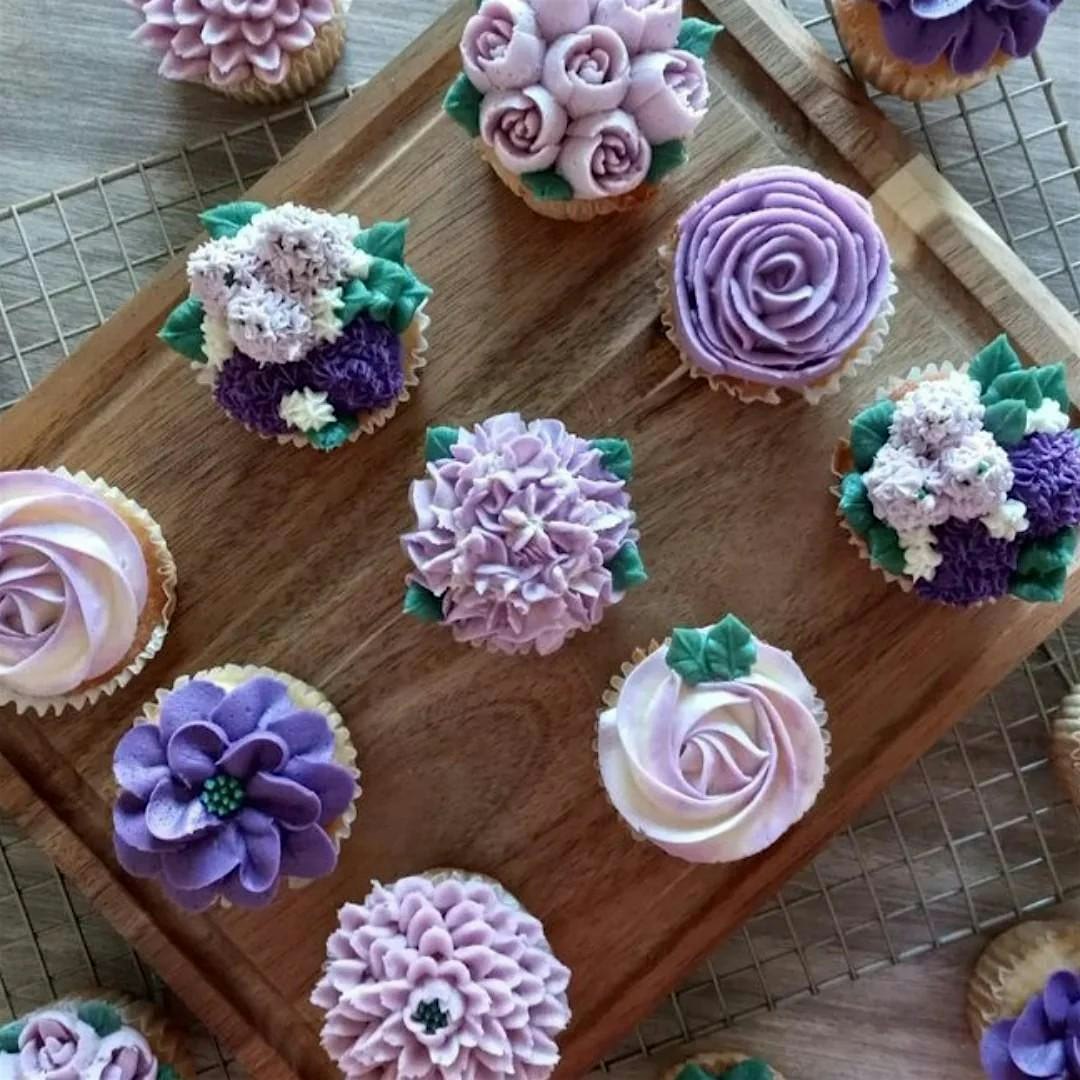 Purple floral cupcake decorating class at The Vineyard at Hershey at The Vineyard at Hershey – Middletown, PA