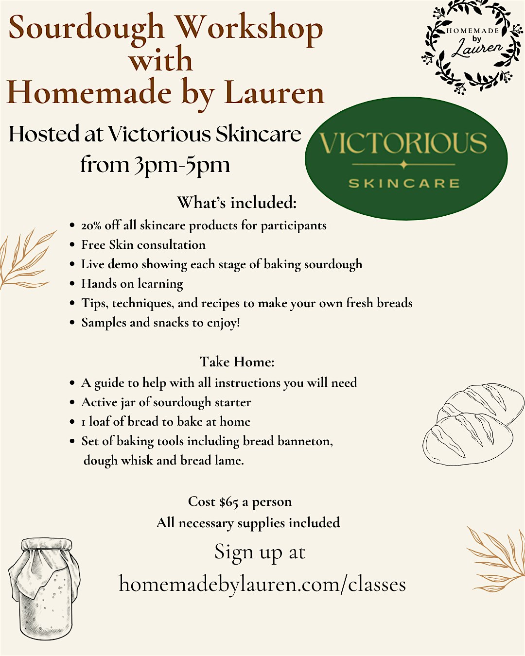 Intro to Sourdough Class – Victorious Skin Care at 907 Barra Row – Davidson, NC