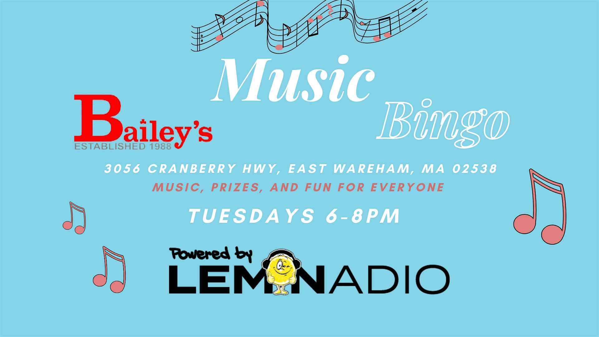 Baileys – Music Bingo at Bailey’s Surf N Turf – Wareham, MA