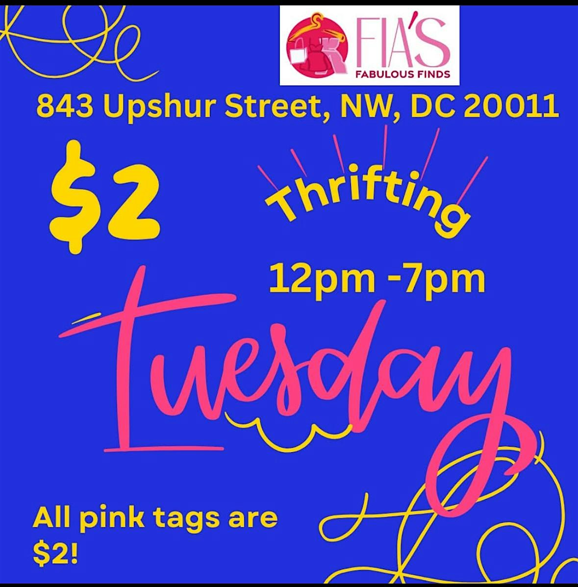 Thrift Lovers $2 Tuesday Pink Tag Sale at 843 Upshur St NW – Washington, DC