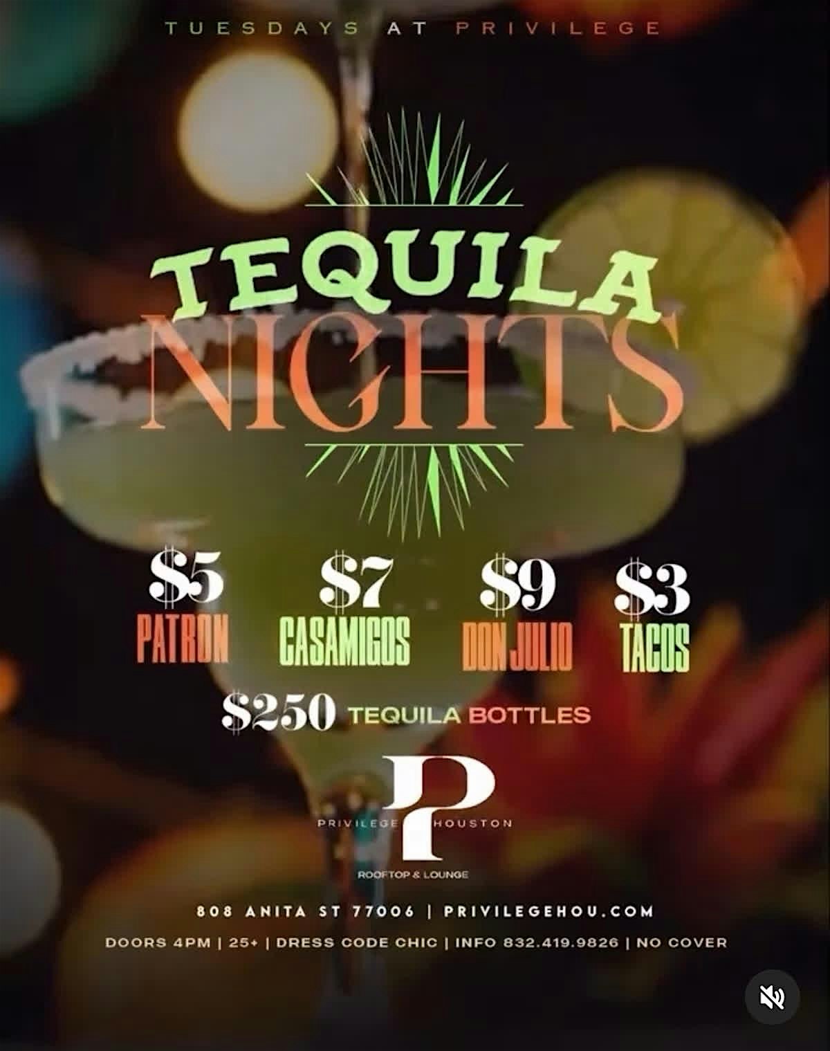 All Day Happy Hour Tequila Tuesday at Privilege Rooftop & Lounge – Houston, TX