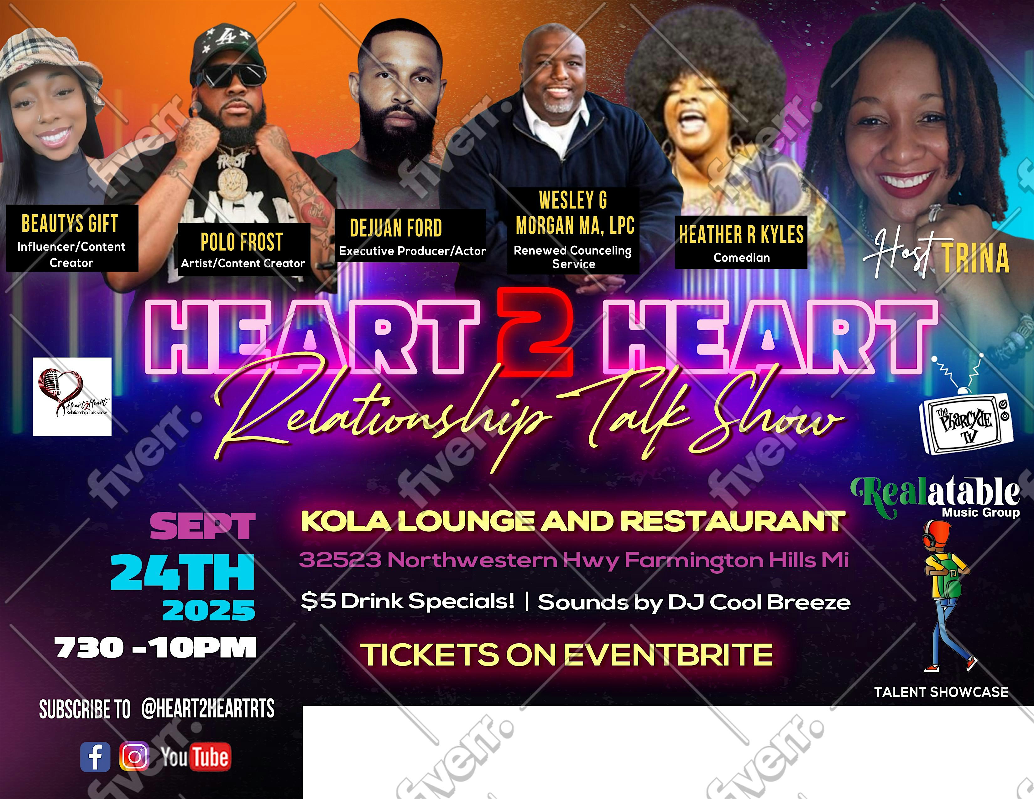 HEART 2 HEART RELATIONSHIP TALK SHOW at Kola Restaurant & Ultra Lounge – Farmington Hills, MI