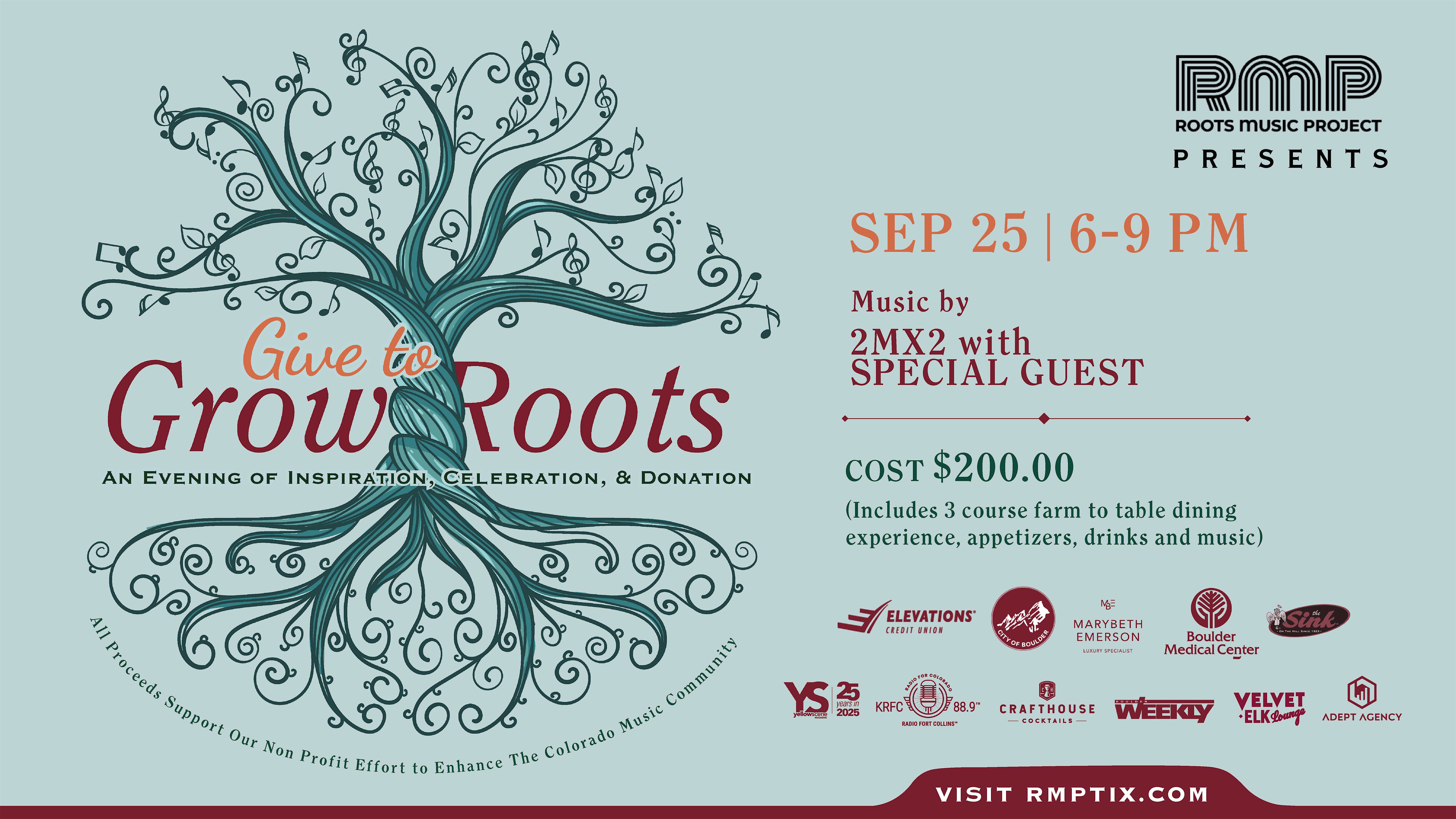 “Give To Grow Roots” An Evening of Inspiration, Celebration and Donation at Roots Music Project – Boulder, CO