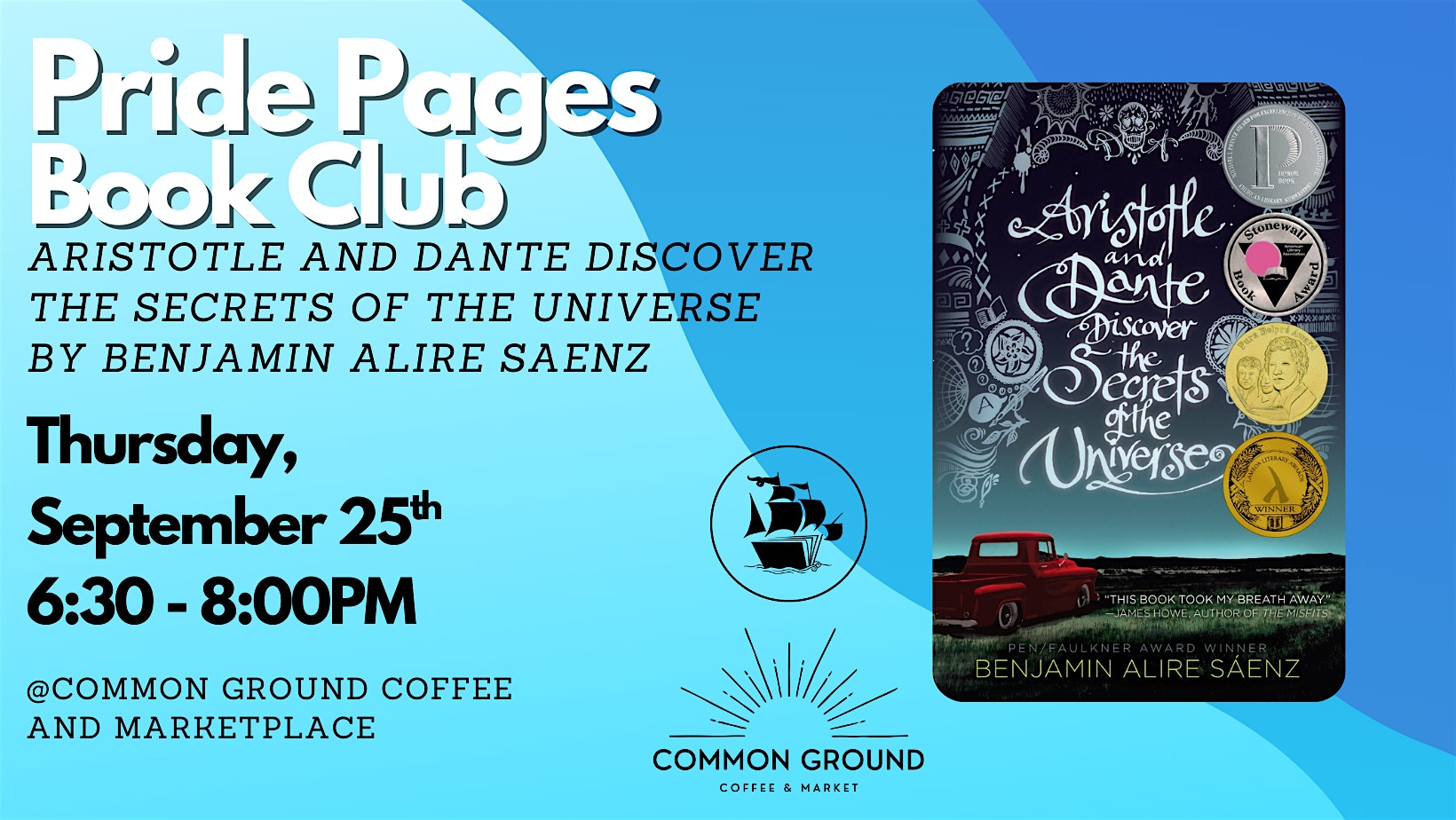 Pride Pages Book Club – Aristotle and Dante Discover the Secrets at Common Ground Coffee and Market – Boise, ID