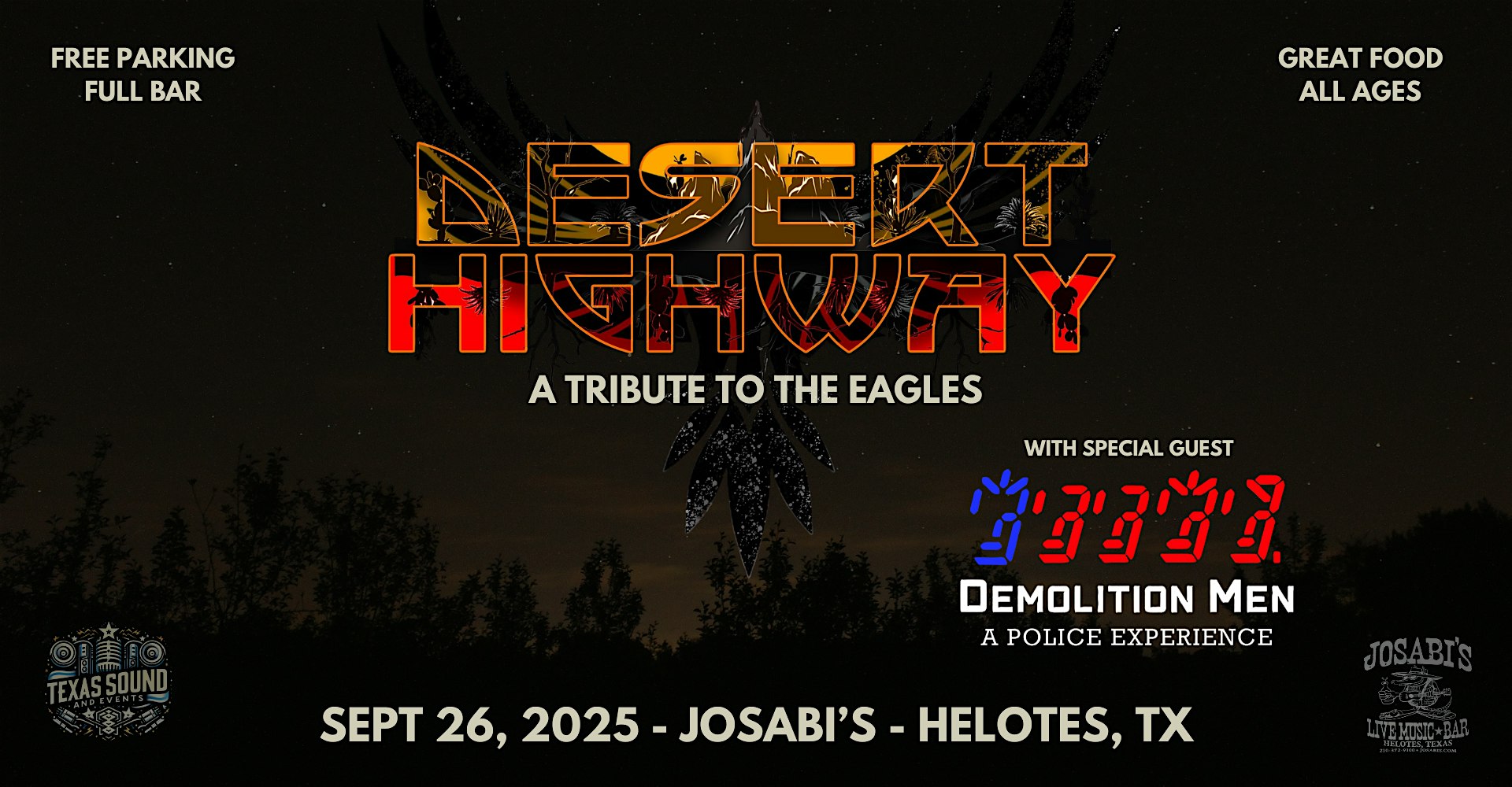 Desert Highway – Tribute to the Eagles and Demolition Men – Police Tribute at Josabi’s – Helotes, TX