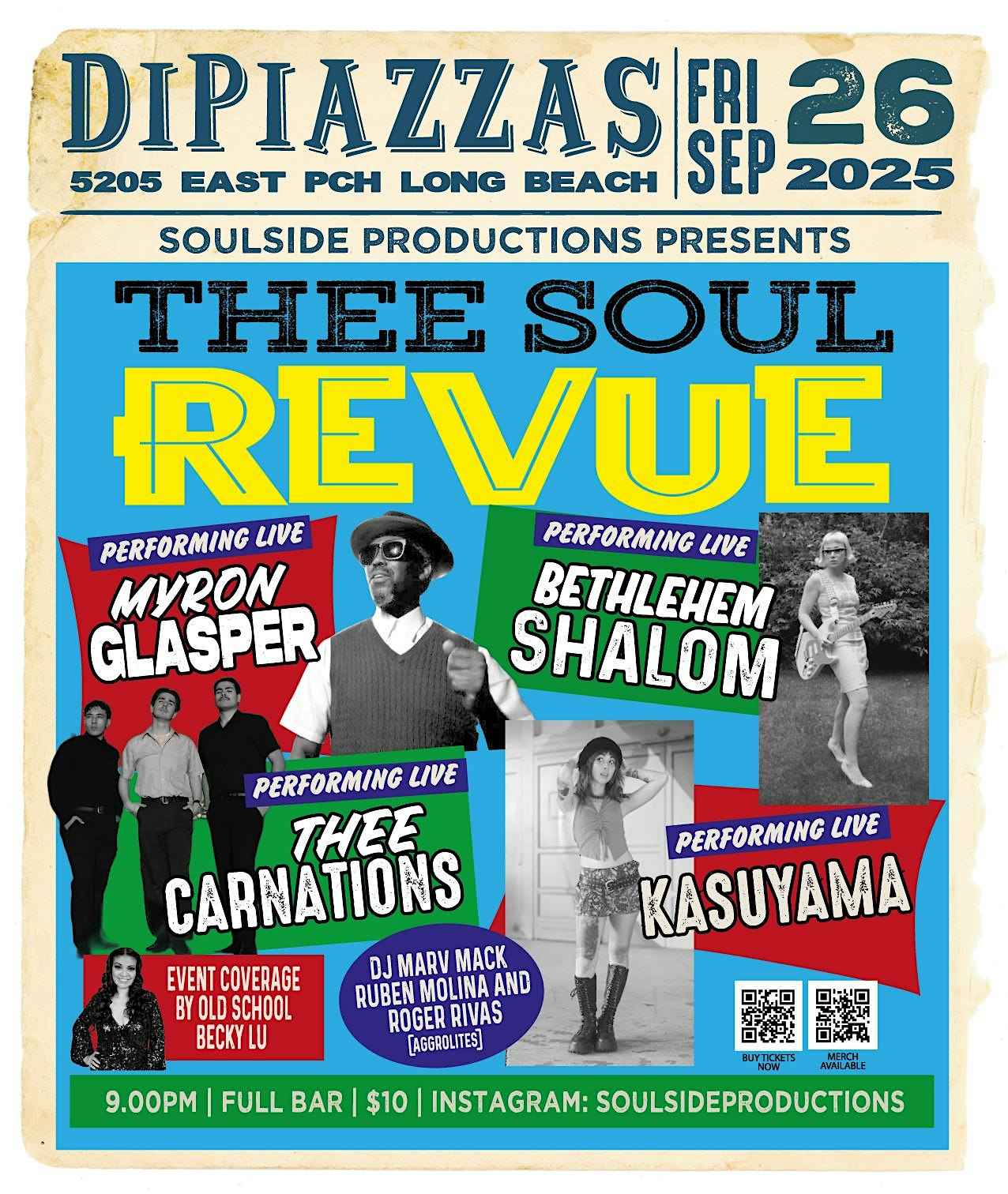 MYRON GLASPER| |THEECARNATIONS|KASUYAMA| BETHLEHEMSHALOM!|LIVE! at DiPiazza’s – Long Beach, CA