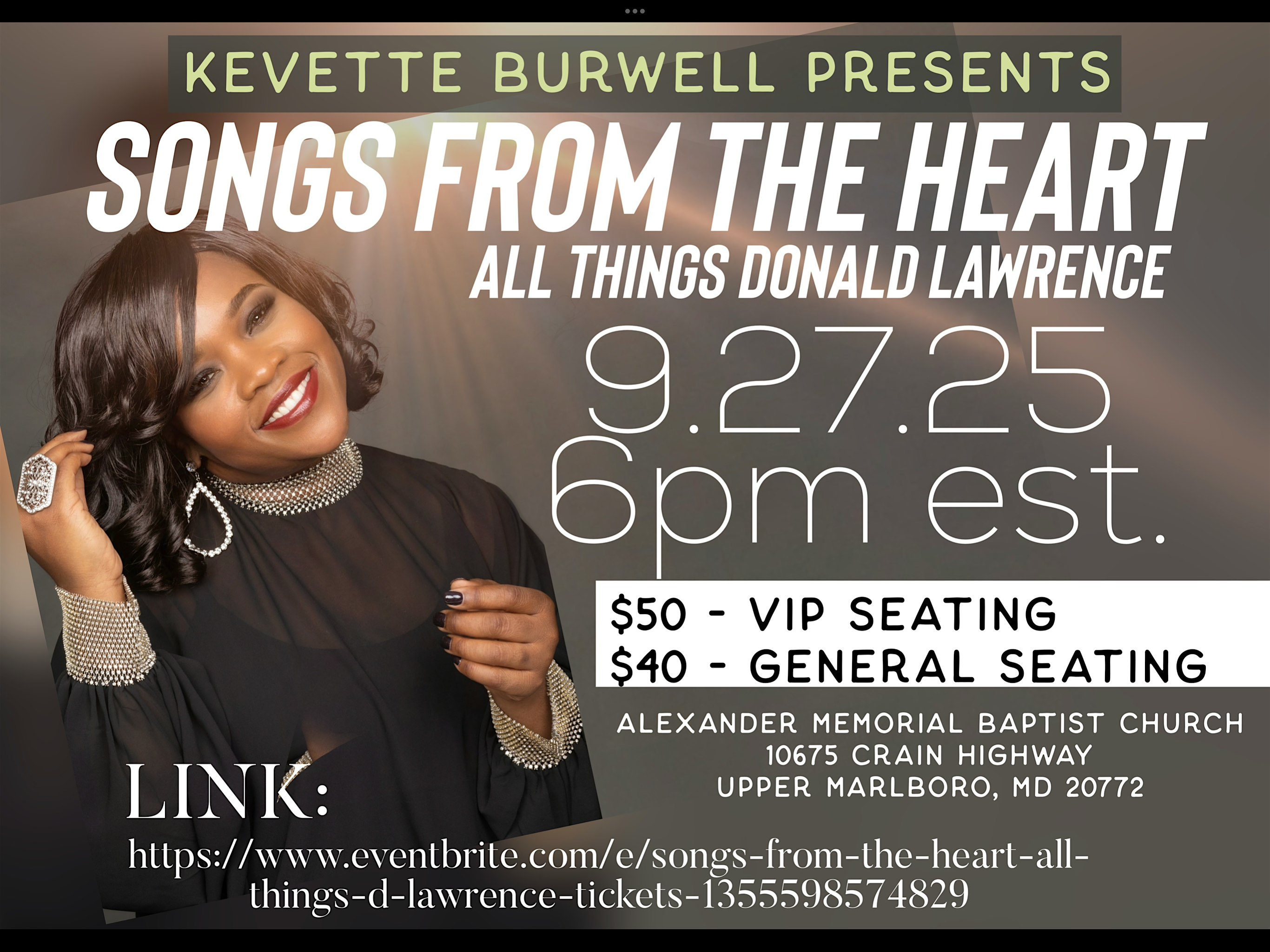 Songs From The Heart – All Things D. Lawrence at Alexander Memorial Baptist Church – Upper Marlboro, MD