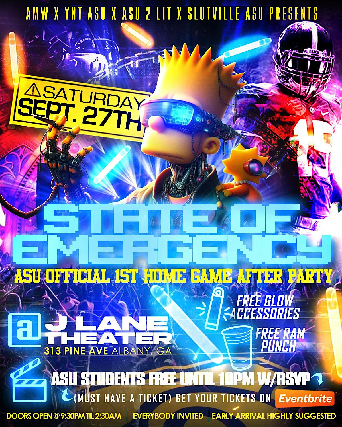 STATE OF EMERGENCY ASU OFFICIAL 1ST HOME GAME AFTER PARTY at 313 Pine Ave – Albany, GA