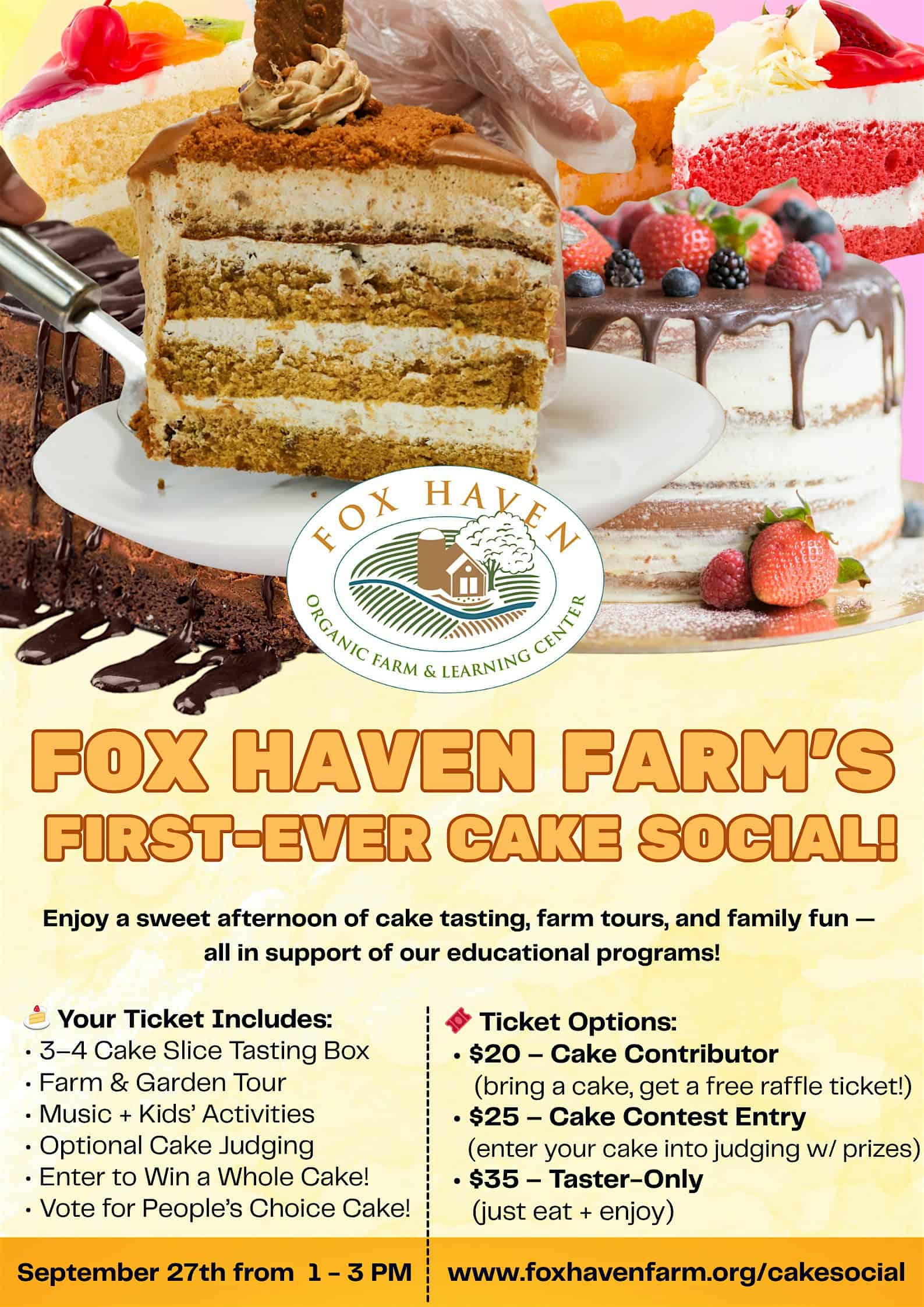 Fox Haven Farm’s First-Ever Cake Social Fundraiser! at Fox Haven Organic Farm & Learning Center – Jefferson, MD