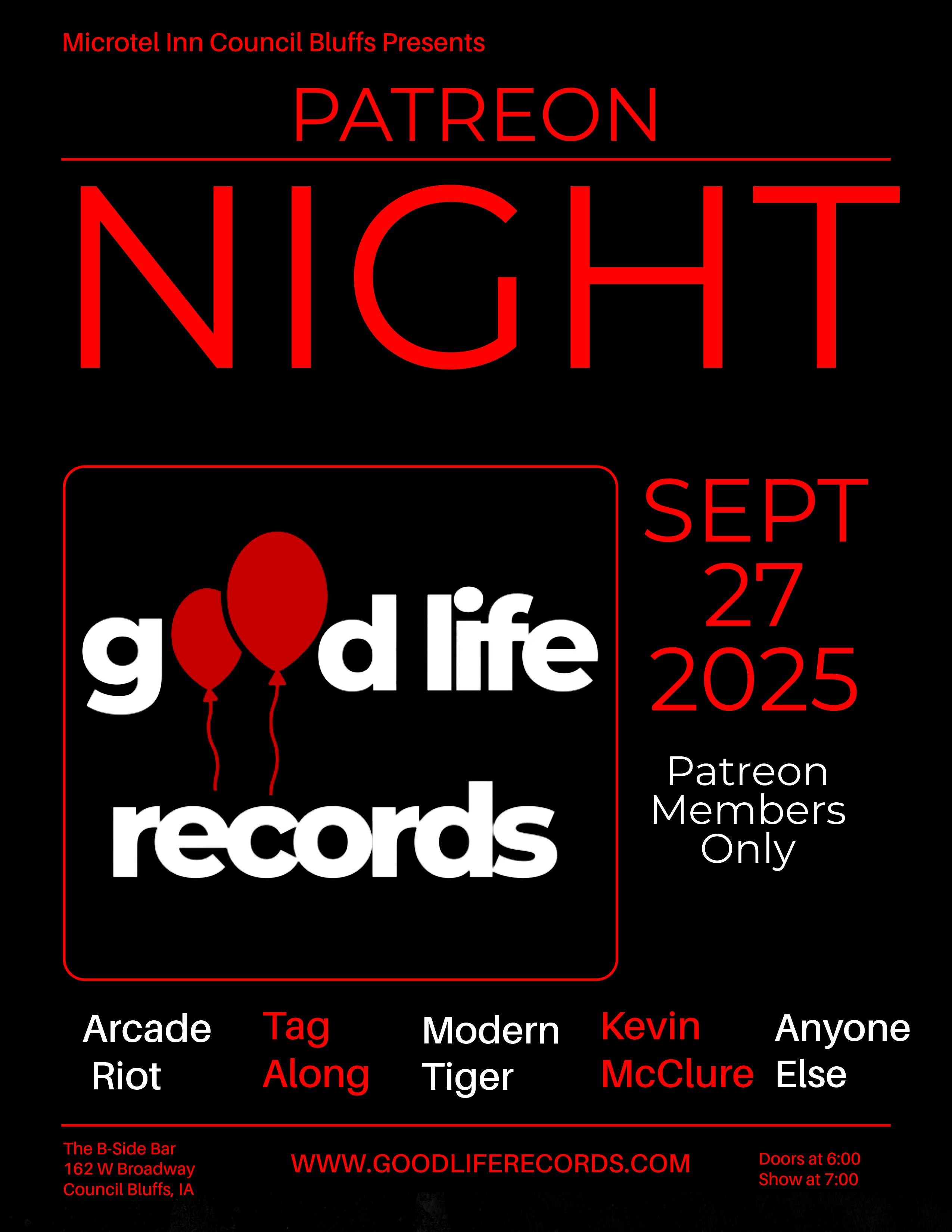 Good Life Records Patreon Night at The B-Side Bar – Council Bluffs, IA