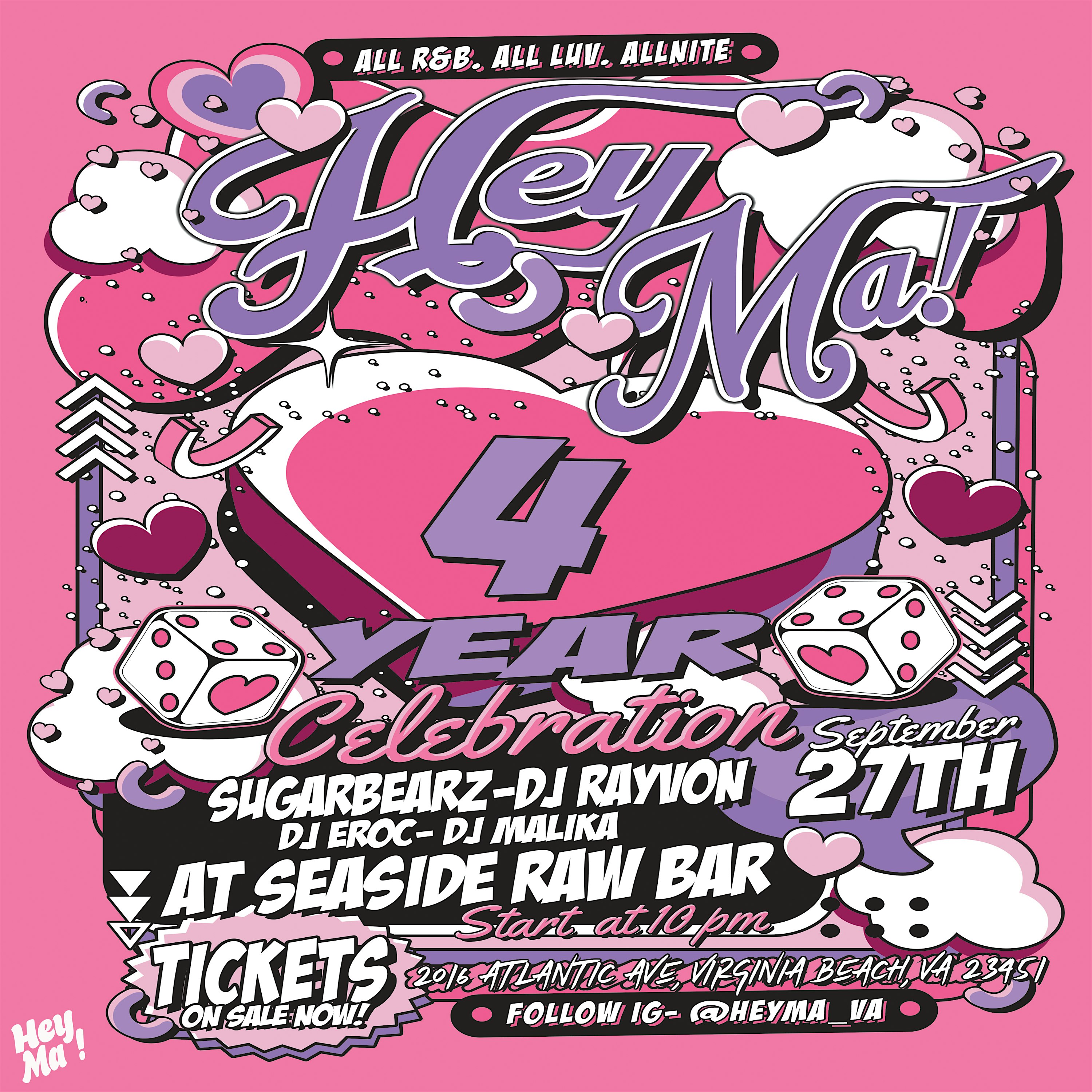 HEYMA! 4 YEAR ANNIVERSARY at Seaside Raw Bar – Virginia Beach, VA
