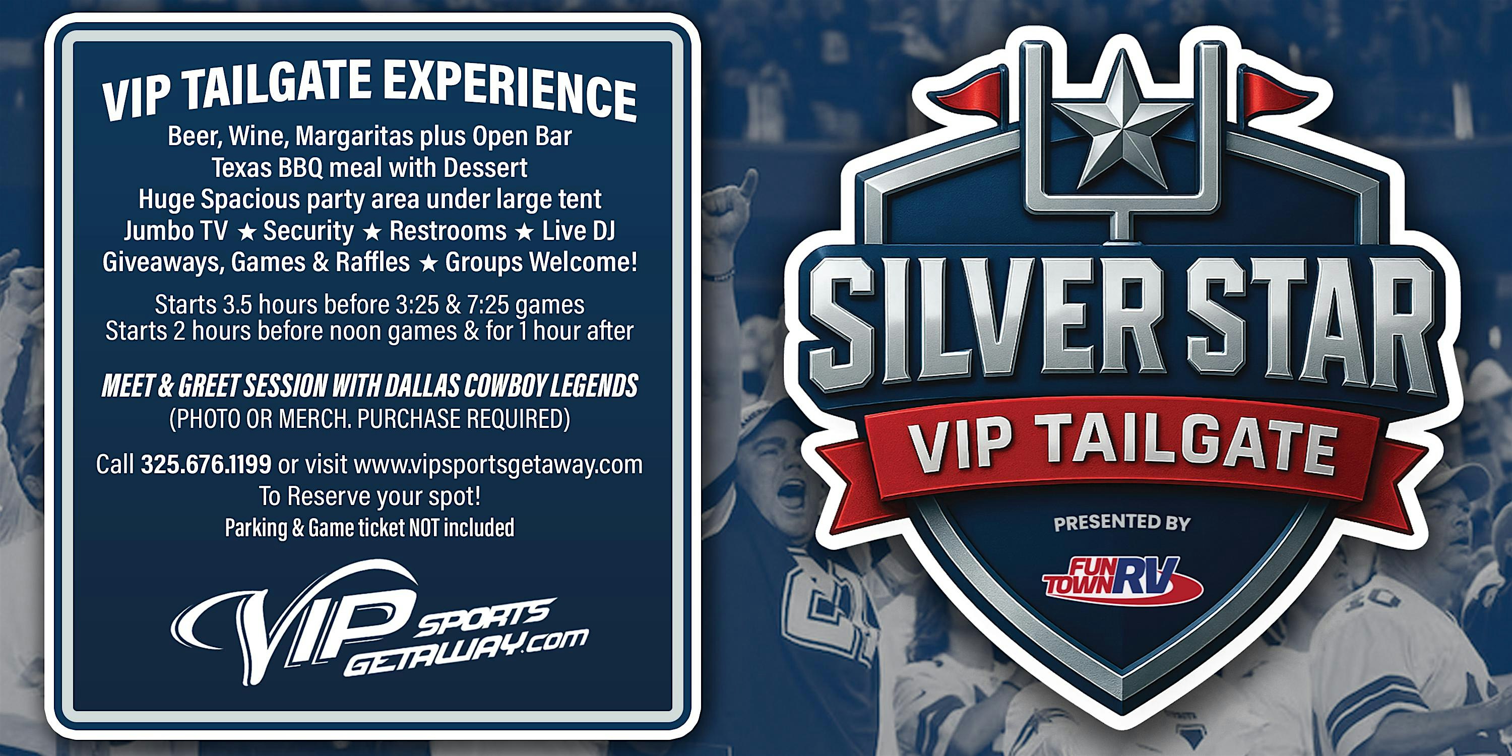 Fun Town RV Presents Silver Star VIP Tailgate Party-Cowboys v PACKERS at 816 N Collins St – Arlington, TX