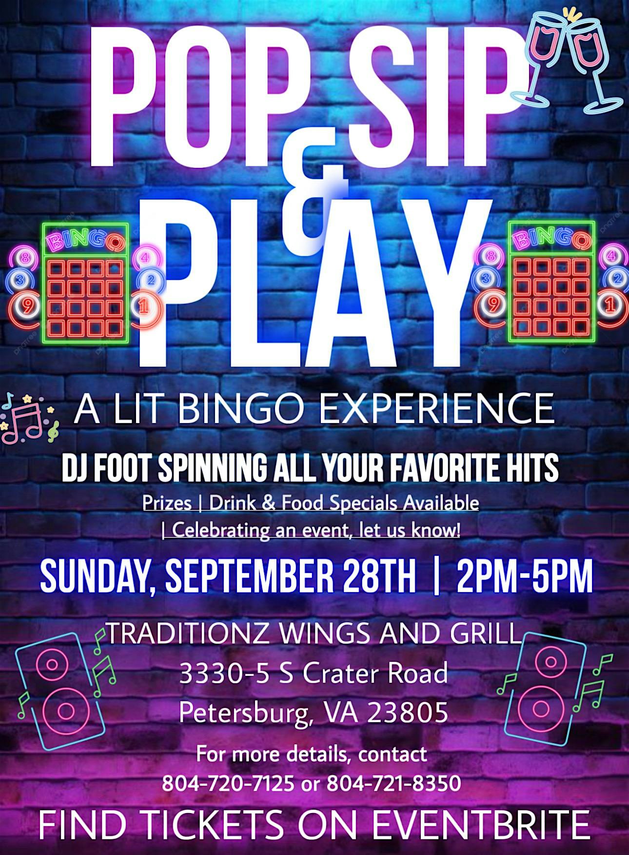 POP, SIP & PLAY:A LIT BINGO EXPERIENCE at Traditionz Wings & Grill – Petersburg, VA