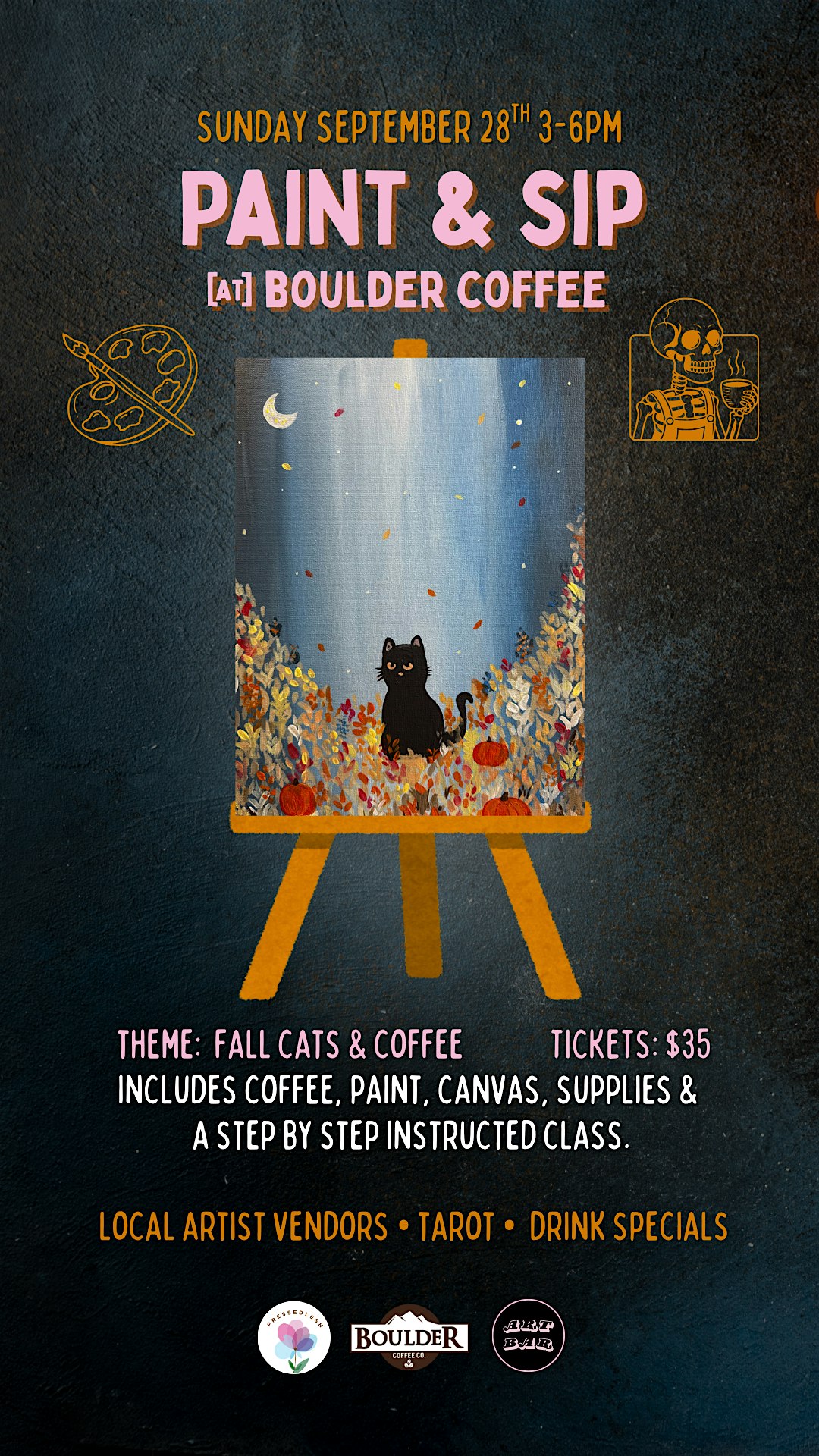 Paint & Sip: Fall Cats & Coffee at Boulder at Boulder Coffee Co Cafe and Lounge – Rochester, NY