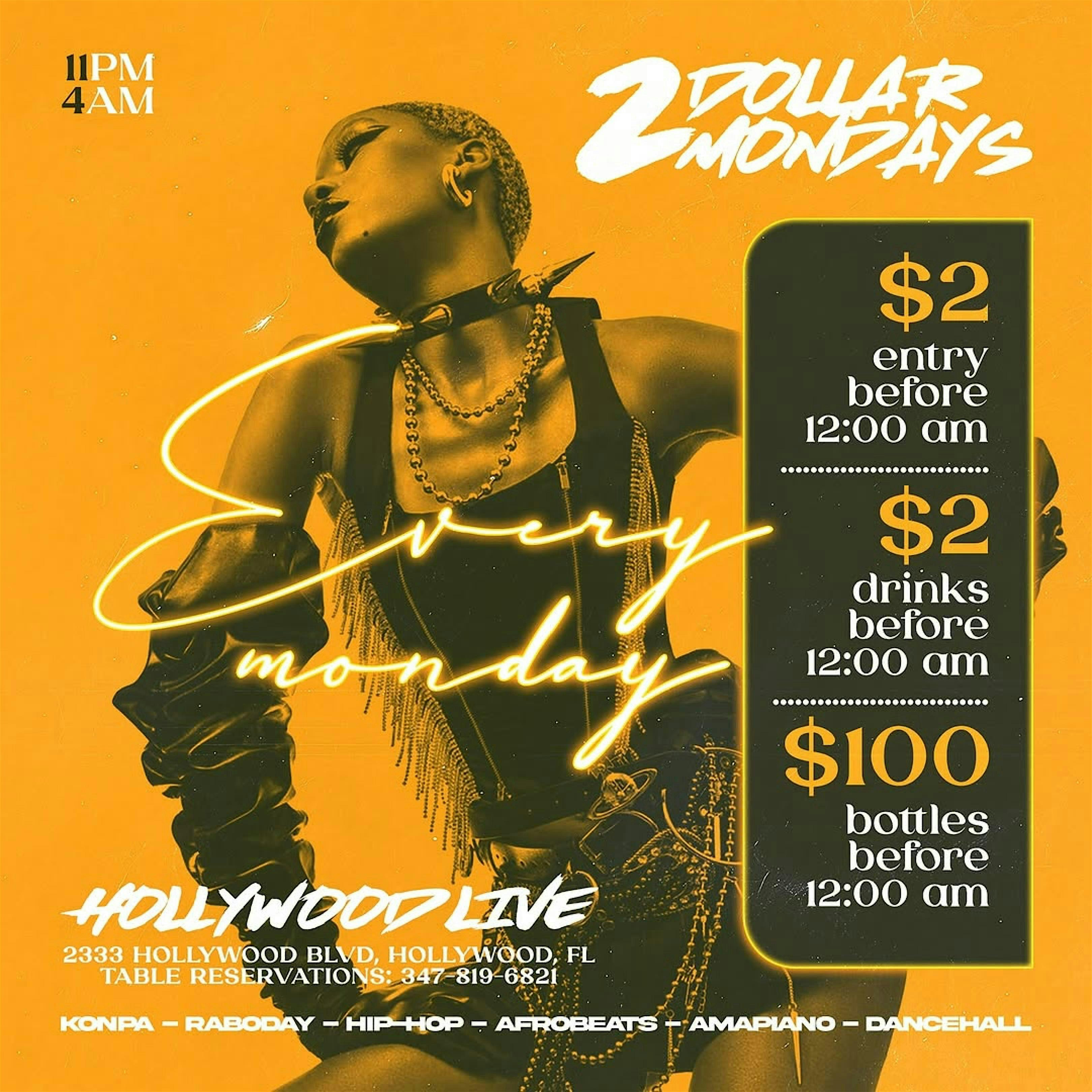 Saint’s List – FREE RSVP FOR $2 MONDAYS at Hollywood Live Restaurant & Lounge – Hollywood, FL
