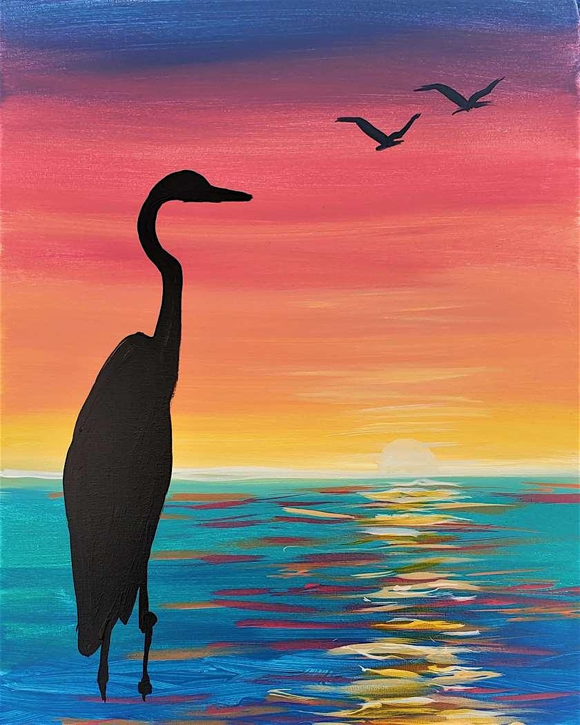 Stress-free Paint Event – Heron at Sunset – St. Charles, IL at Pinot’s Palette St. Charles, IL – St. Charles, IL