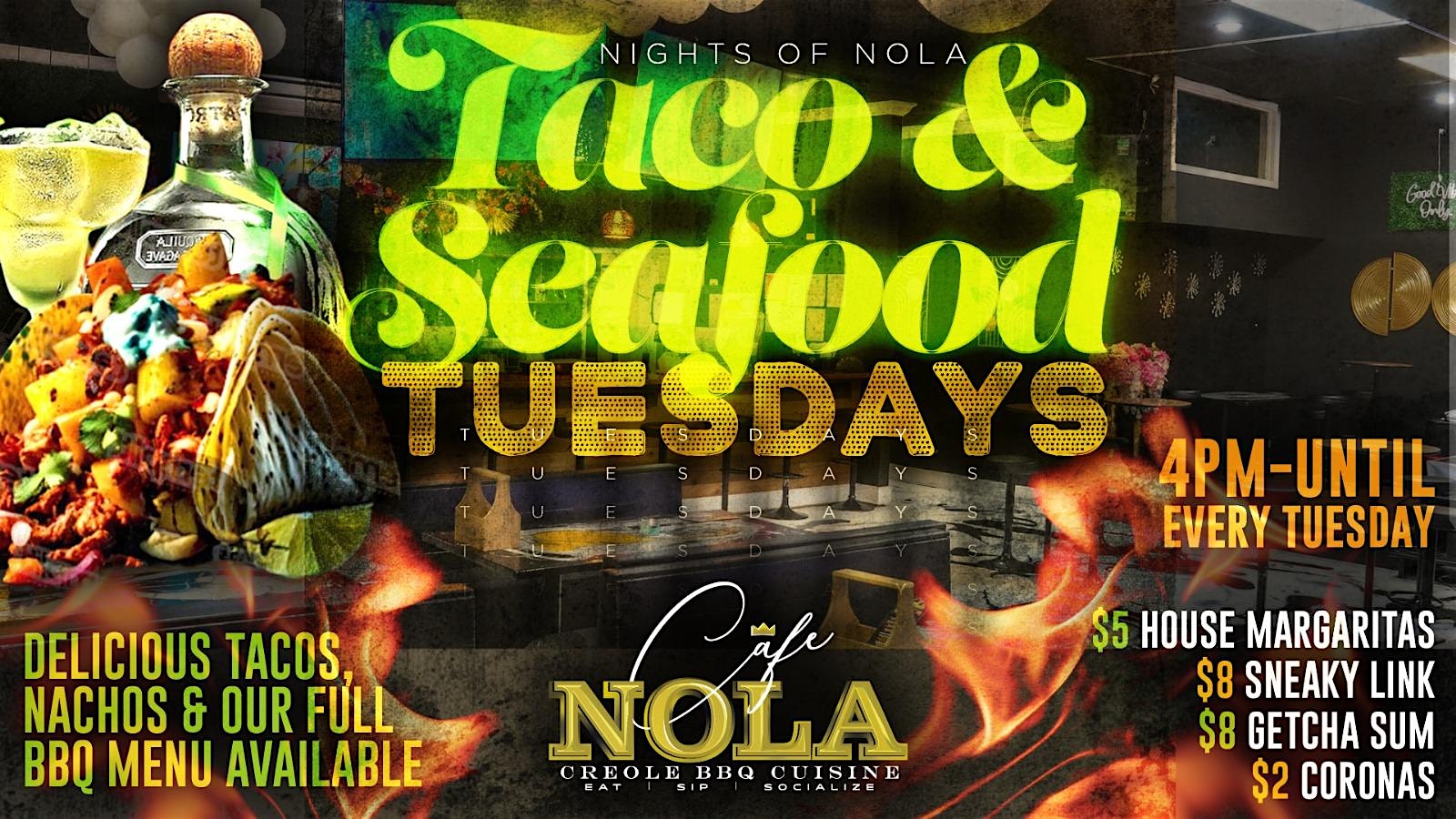 TACO & SEAFOOD TUESDAYS @ CAFE NOLA at Cafe Nola – Harvey, LA