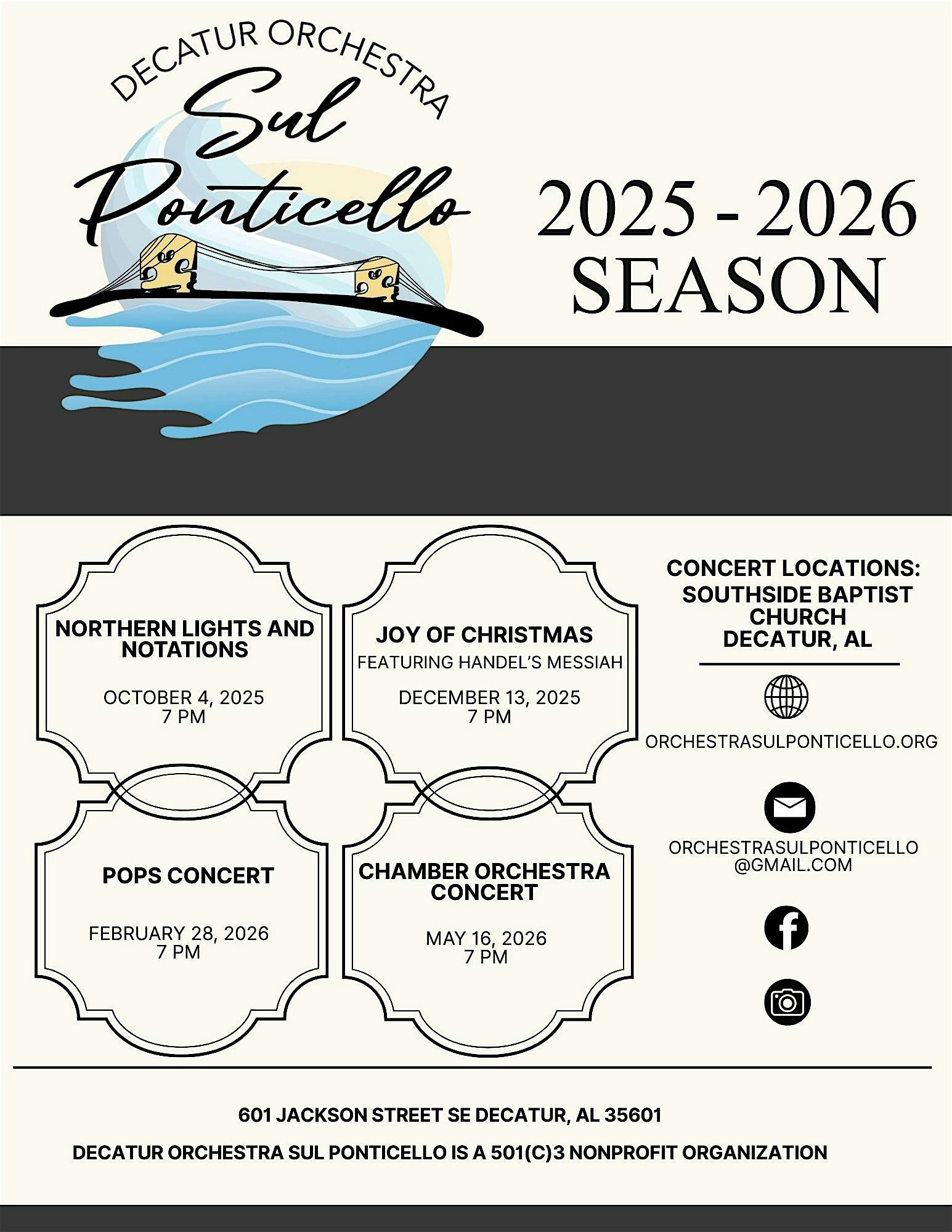 Decatur Orchestra Sul Ponticello 2025 – 2026 Season at Southside Baptist Church – Decatur, AL
