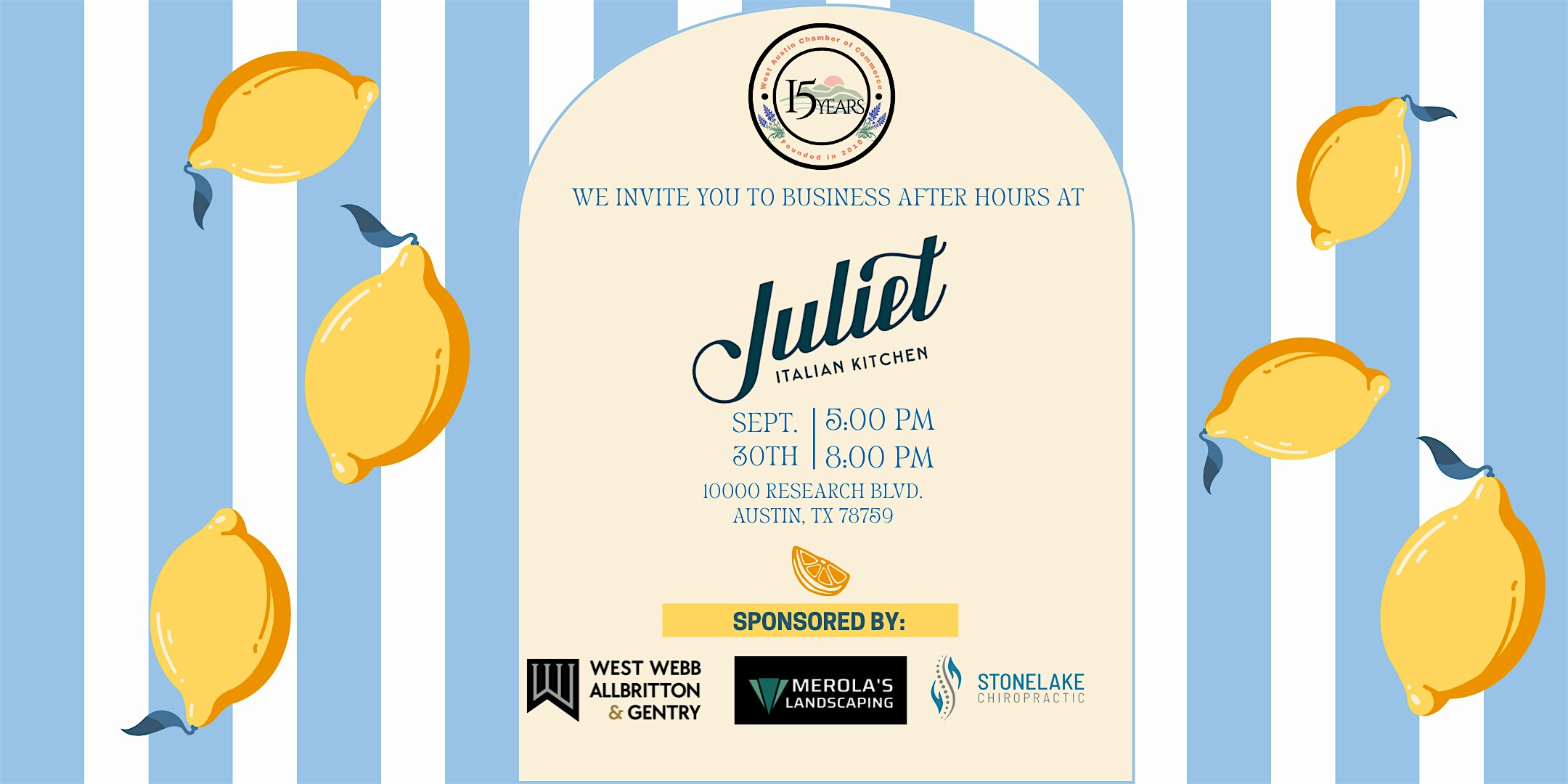 West Austin Business After Hours – September 2025 at Juliet Italian Kitchen – Austin, TX